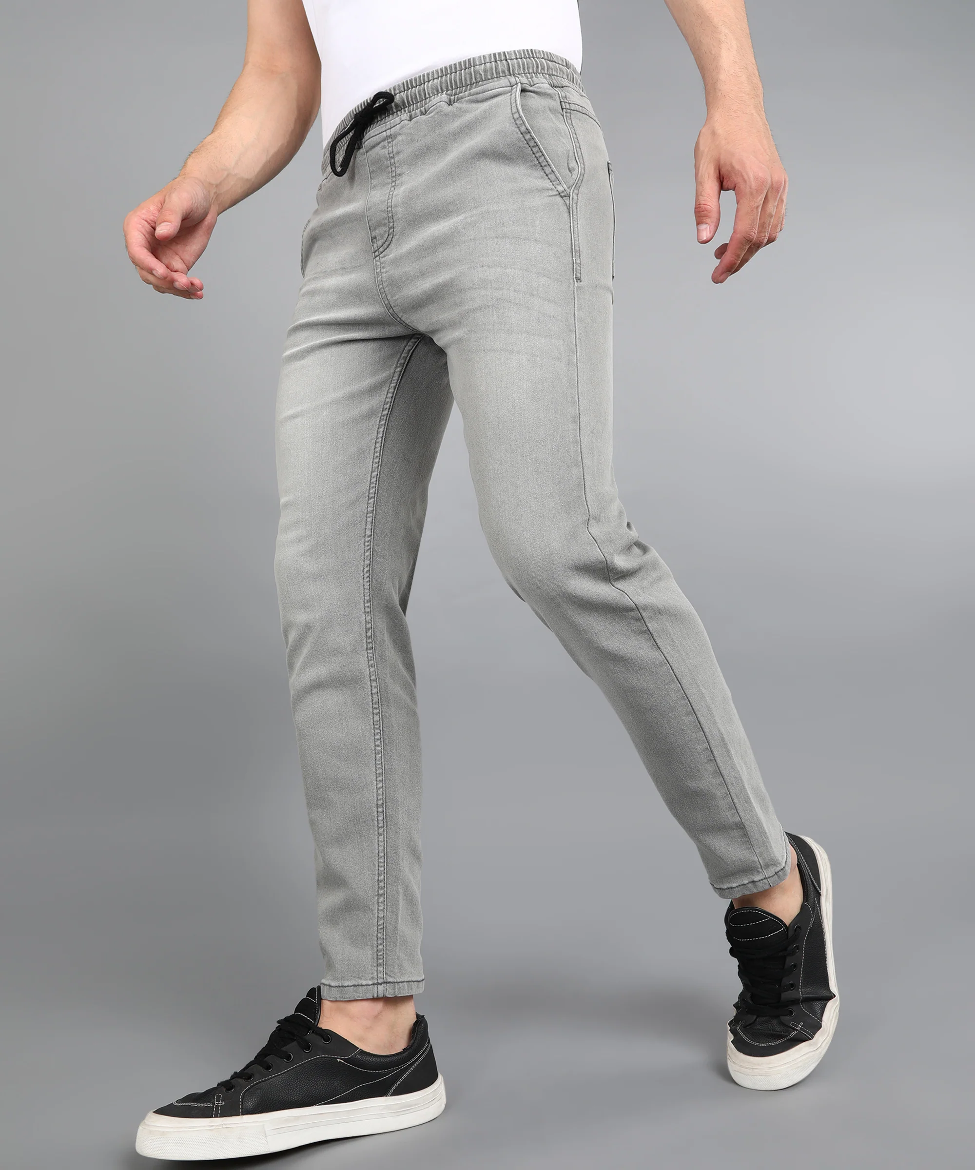 Men's Ice Grey Regular Fit Washed Jogger Jeans Stretchable - Image 2