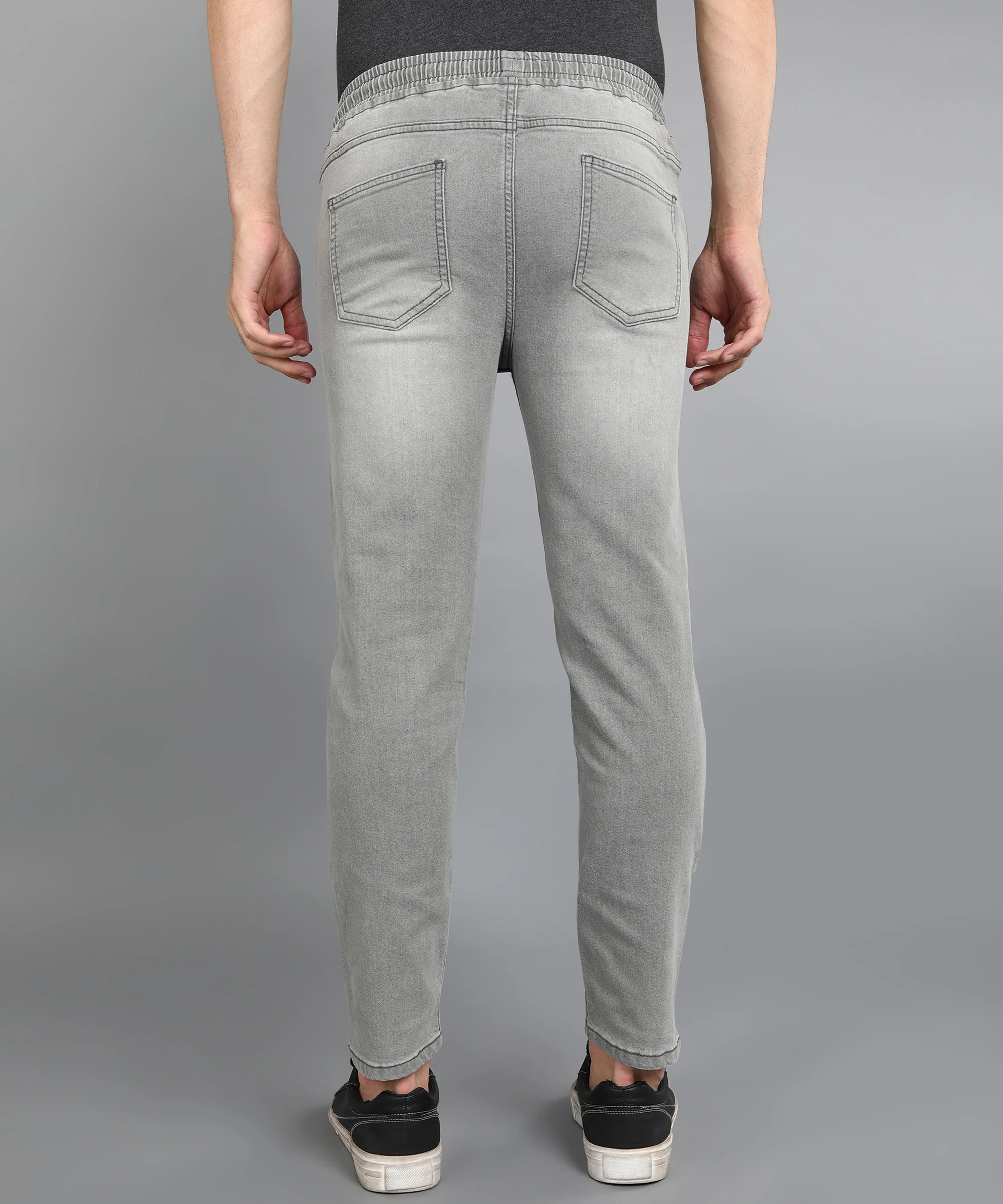 Men's Ice Grey Regular Fit Washed Jogger Jeans Stretchable - Image 3
