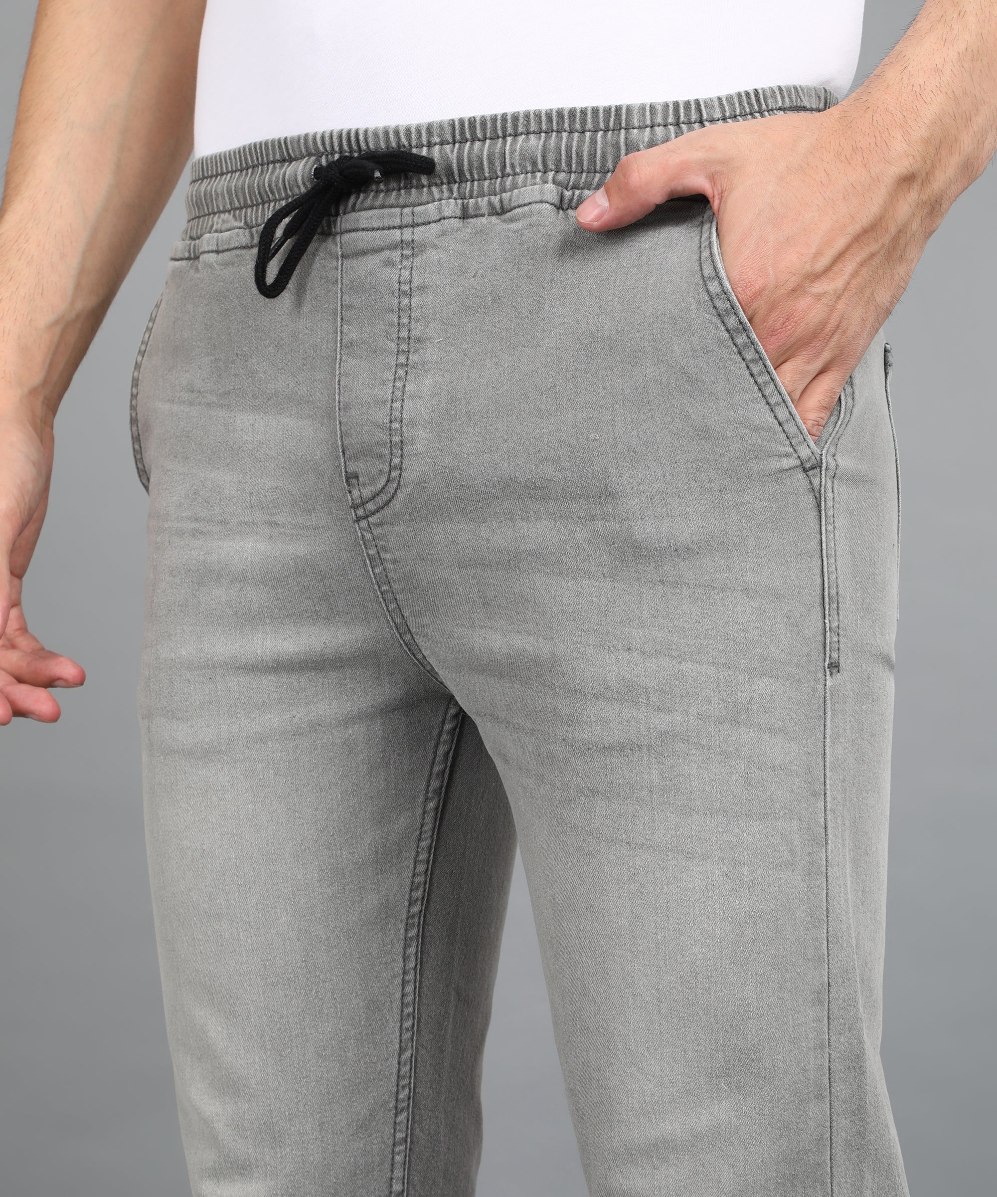 Men's Ice Grey Regular Fit Washed Jogger Jeans Stretchable - Image 5