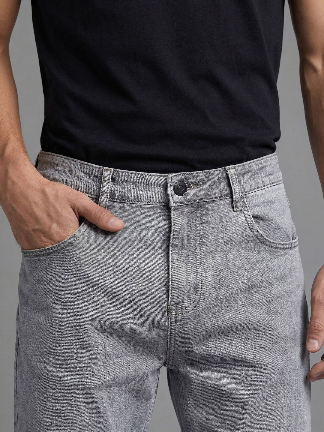 Men's Ice Grey Relaxed Fit Washed Denim Jeans Non-Stretchable - Image 5