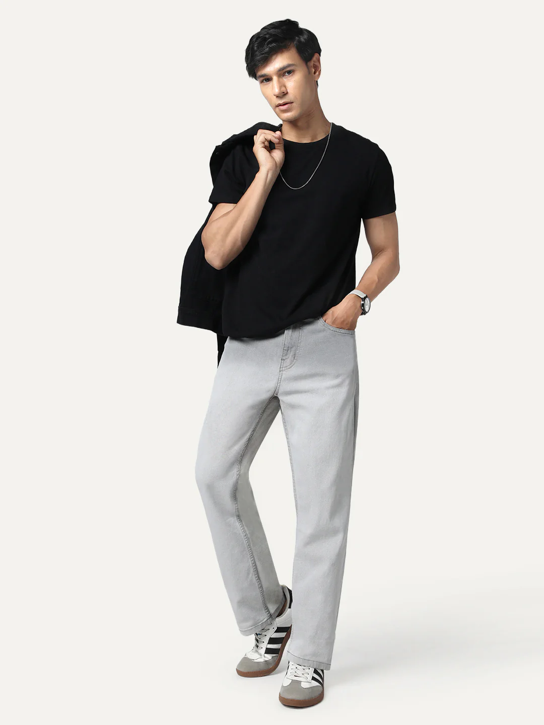 Men's Ice Grey Straight Fit Heavy Washed Faded Denim Jeans Stretchable - Image 5