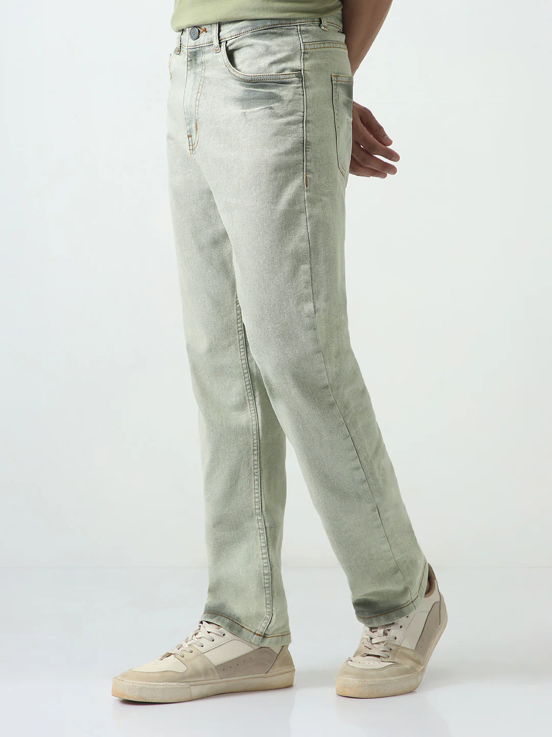 Men's Ice Grey Straight Fit Heavy Washed Jeans Stretchable - Image 2