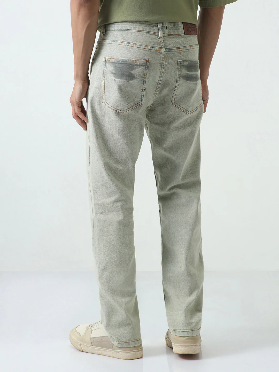 Men's Ice Grey Straight Fit Heavy Washed Jeans Stretchable - Image 3