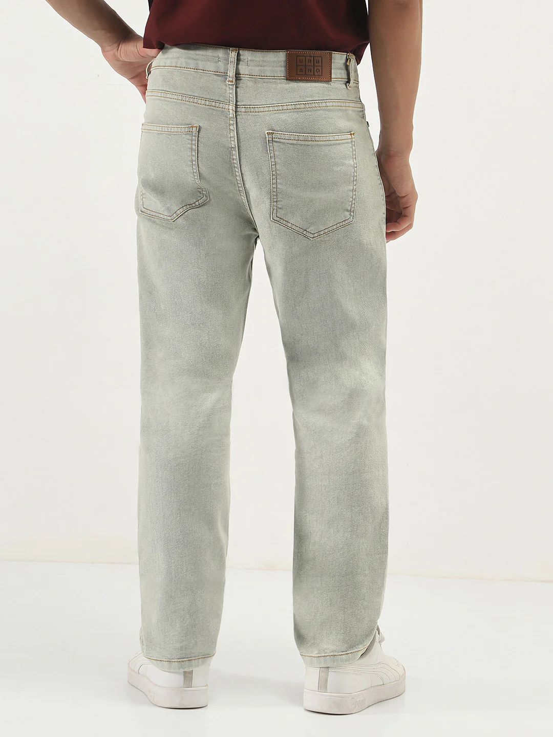 Men's Ice Grey Straight Fit Heavy Washed Jeans Stretchable - Image 3