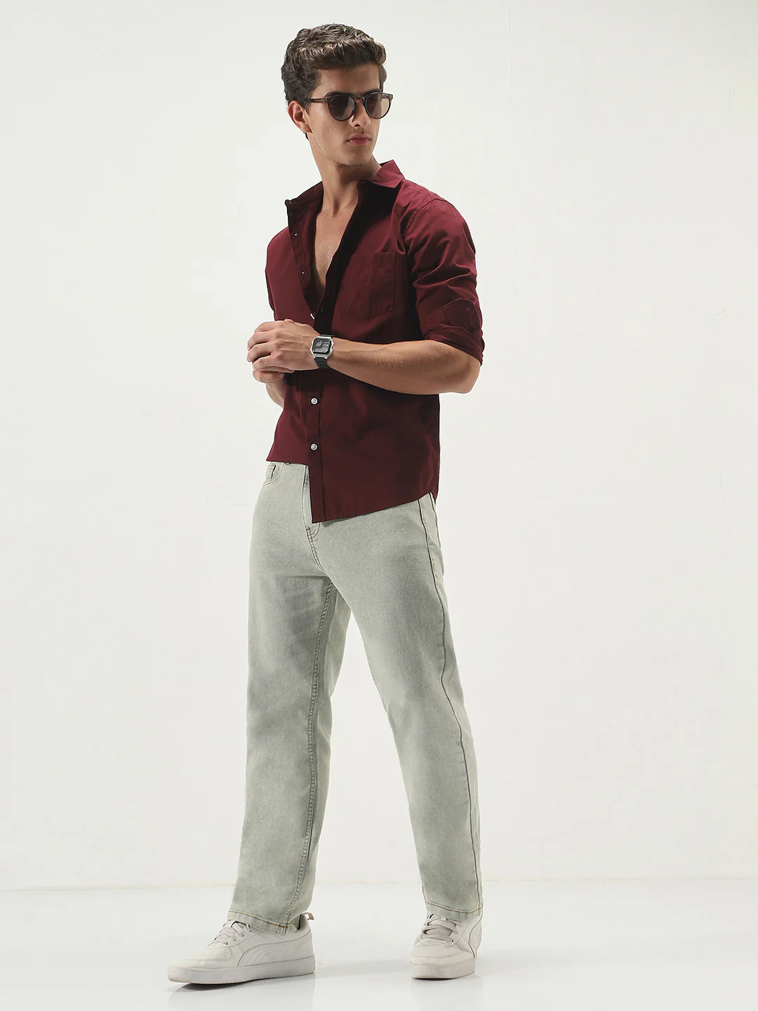 Men's Ice Grey Straight Fit Heavy Washed Jeans Stretchable - Image 4