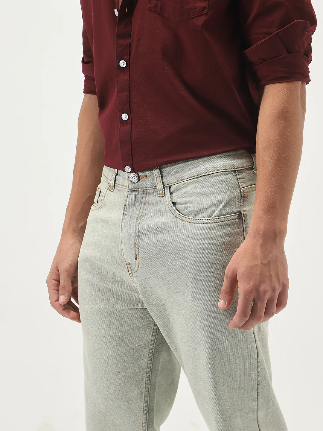 Men's Ice Grey Straight Fit Heavy Washed Jeans Stretchable - Image 5