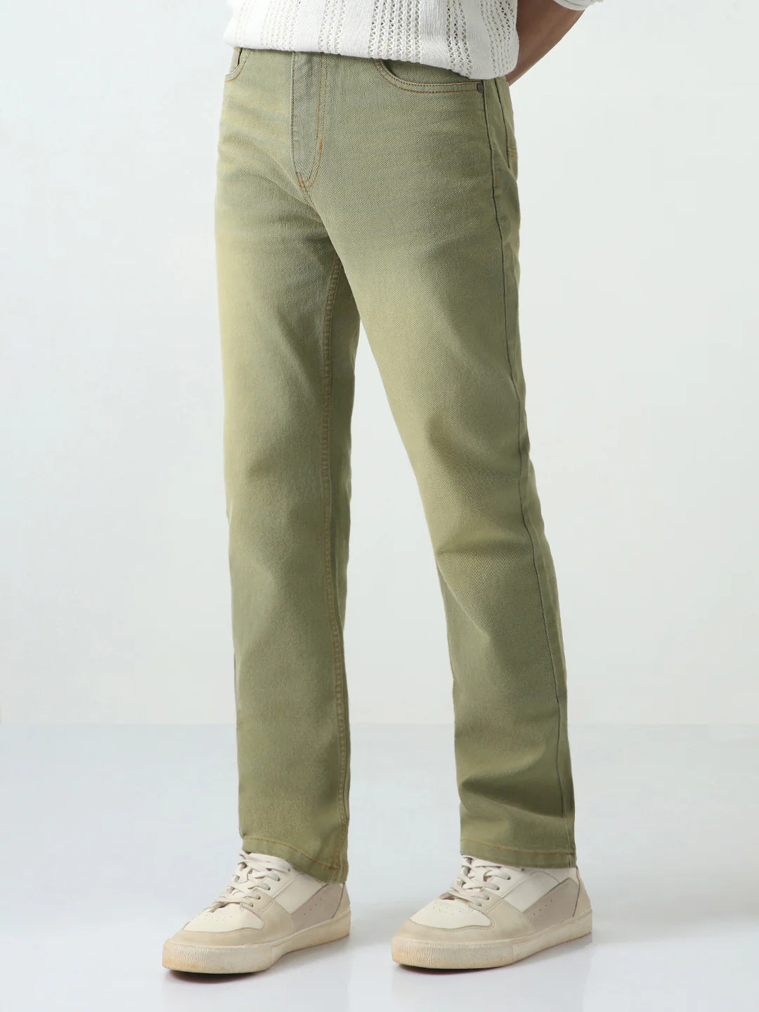 Men's Ice Grey Straight Fit Heavy Washed Jeans Stretchable - Image 2