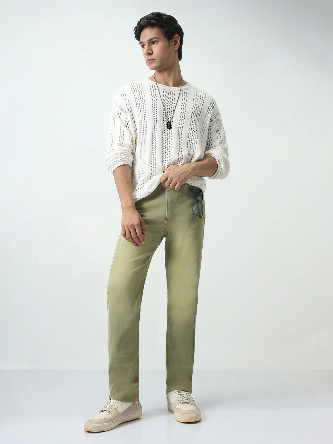 Men's Ice Grey Straight Fit Heavy Washed Jeans Stretchable - Image 4