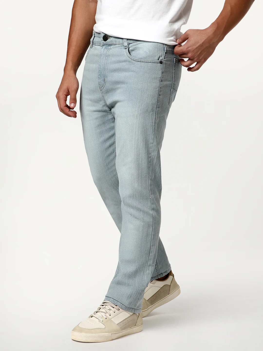 Men's Ice Grey Straight Fit Washed Denim Jeans Stretchable - Image 2