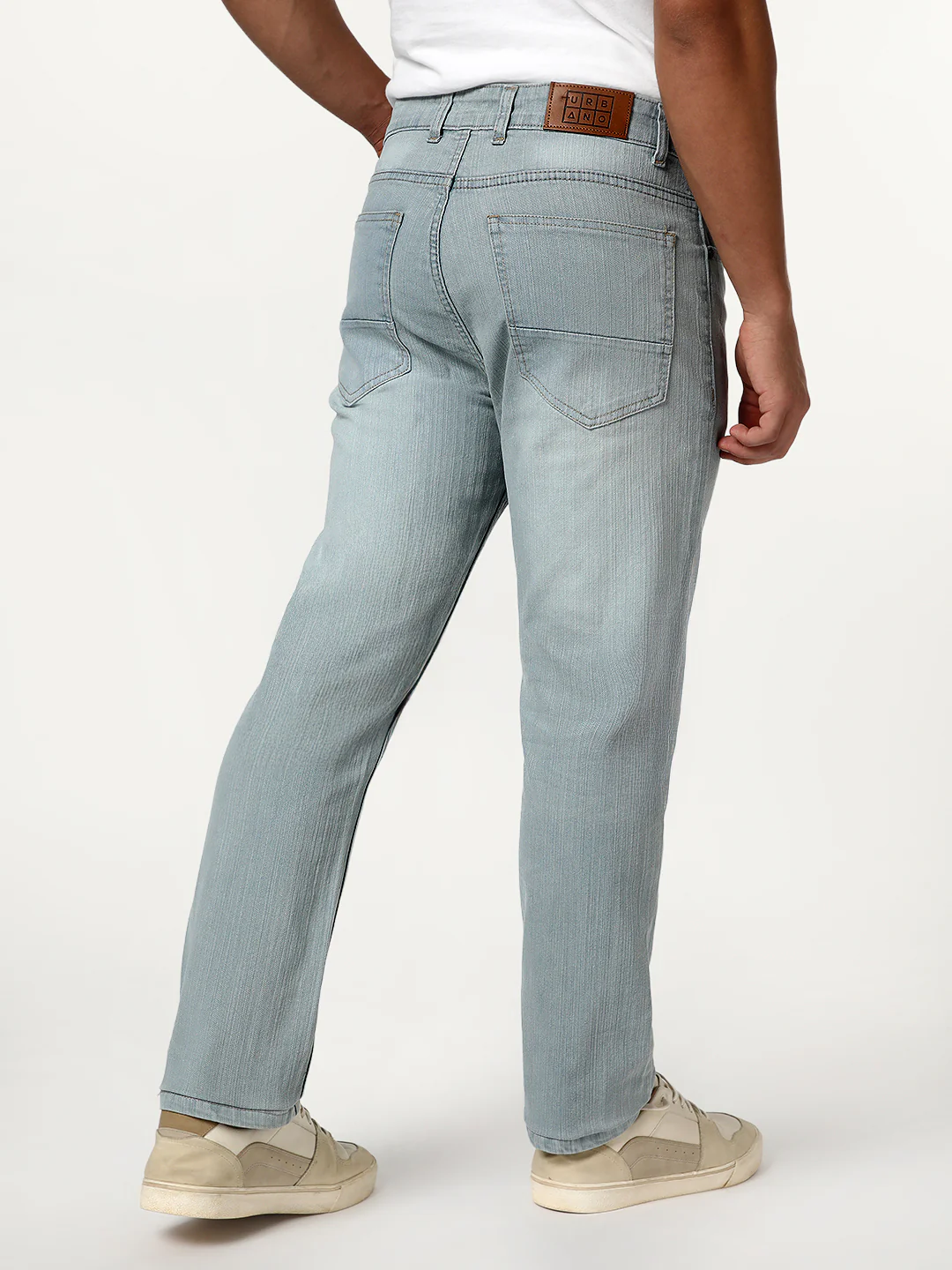 Men's Ice Grey Straight Fit Washed Denim Jeans Stretchable - Image 3