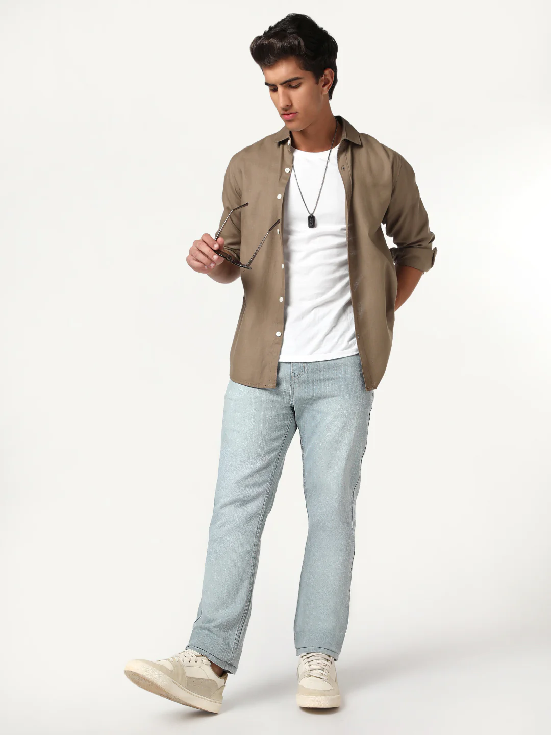 Men's Ice Grey Straight Fit Washed Denim Jeans Stretchable - Image 4