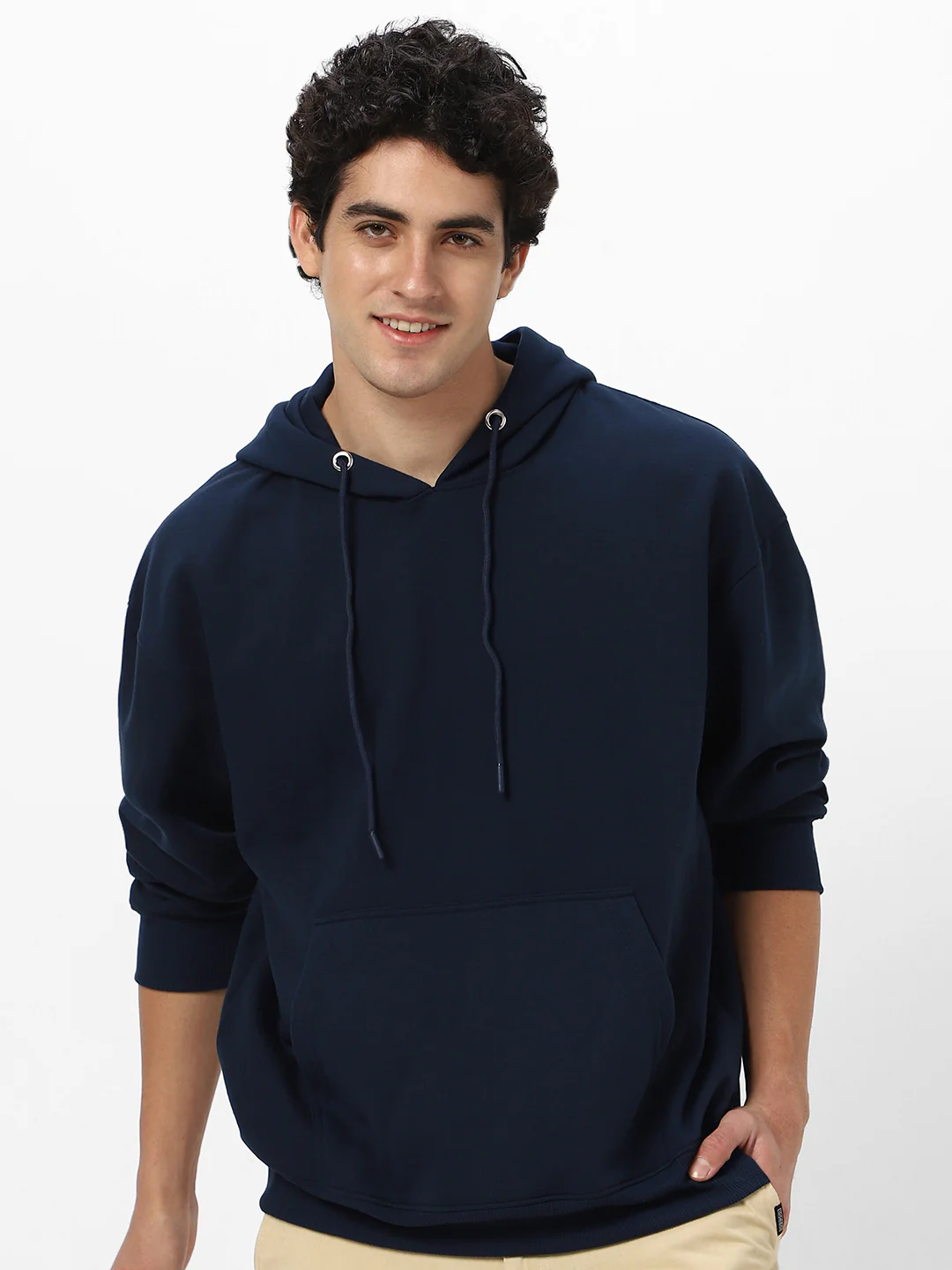 Men's Iris Navy Cotton Solid Oversized Hooded Neck Sweatshirt - Image 2
