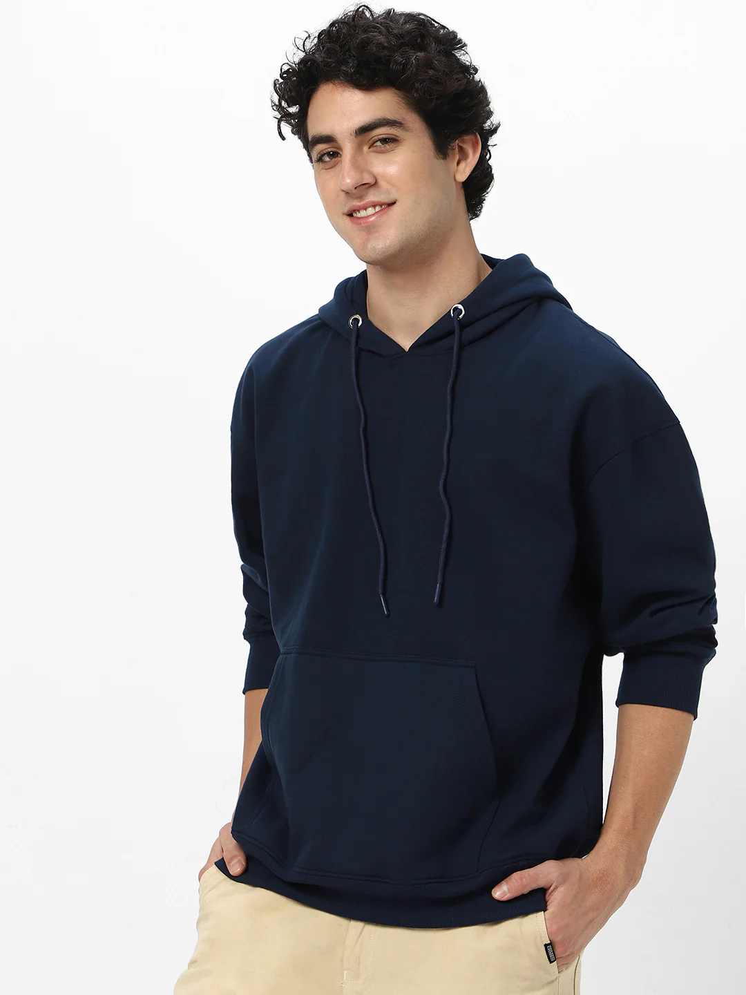 Men's Iris Navy Cotton Solid Oversized Hooded Neck Sweatshirt - Image 3