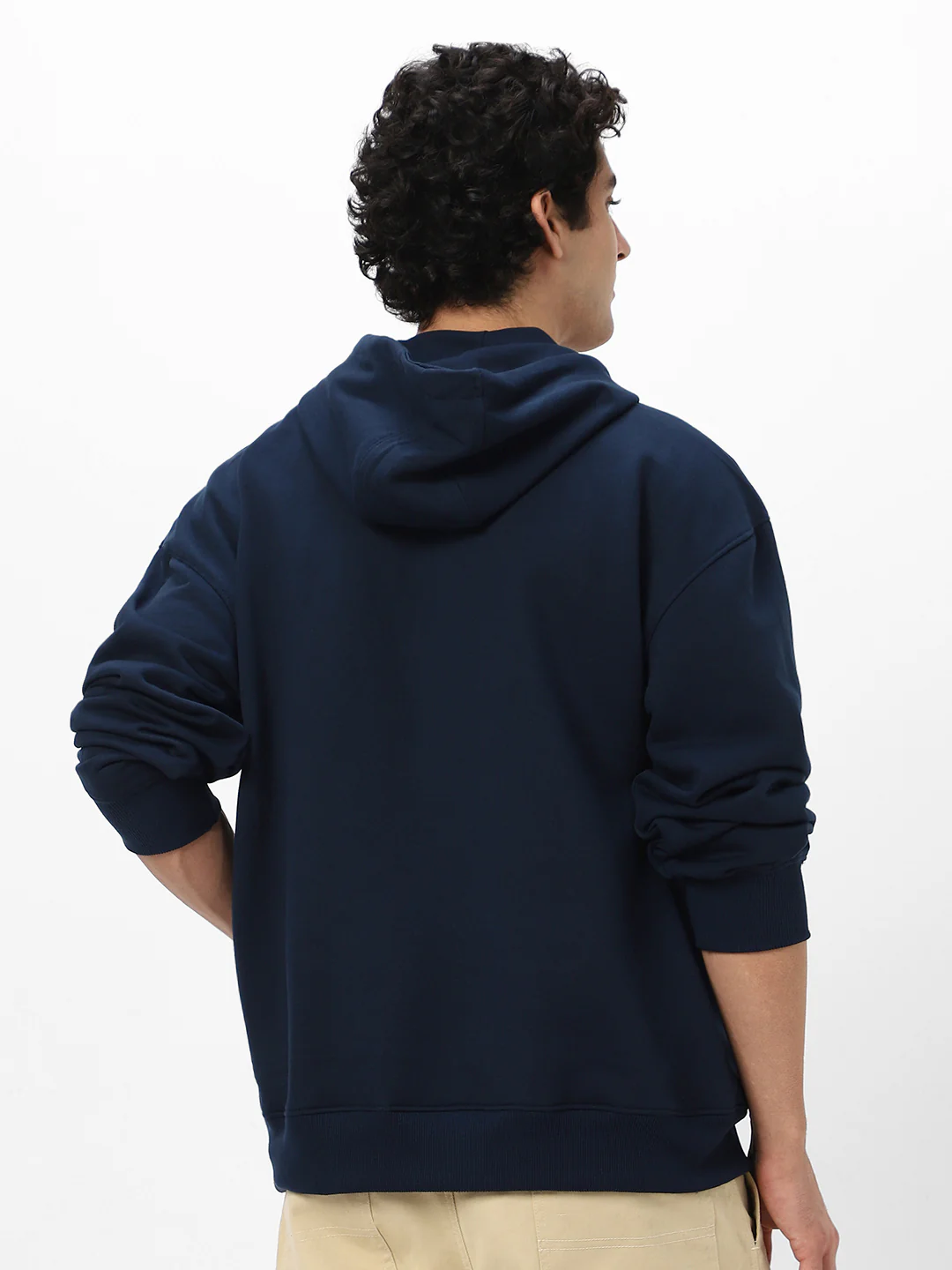 Men's Iris Navy Cotton Solid Oversized Hooded Neck Sweatshirt - Image 4