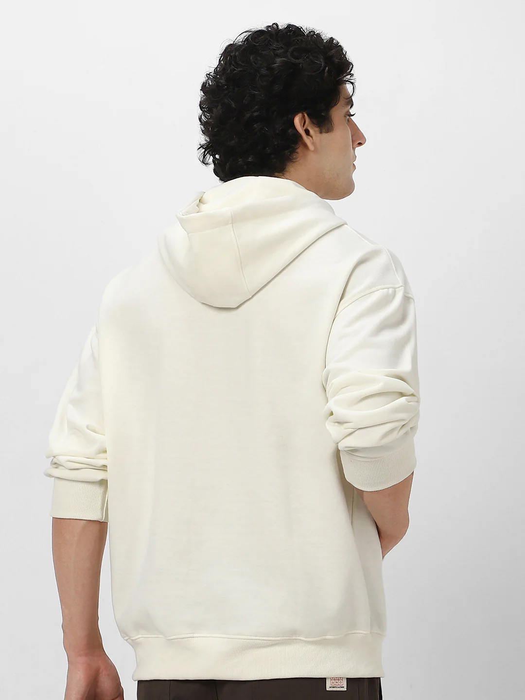 Men's Ivory Cotton Solid Oversized Hooded Neck Sweatshirt - Image 3