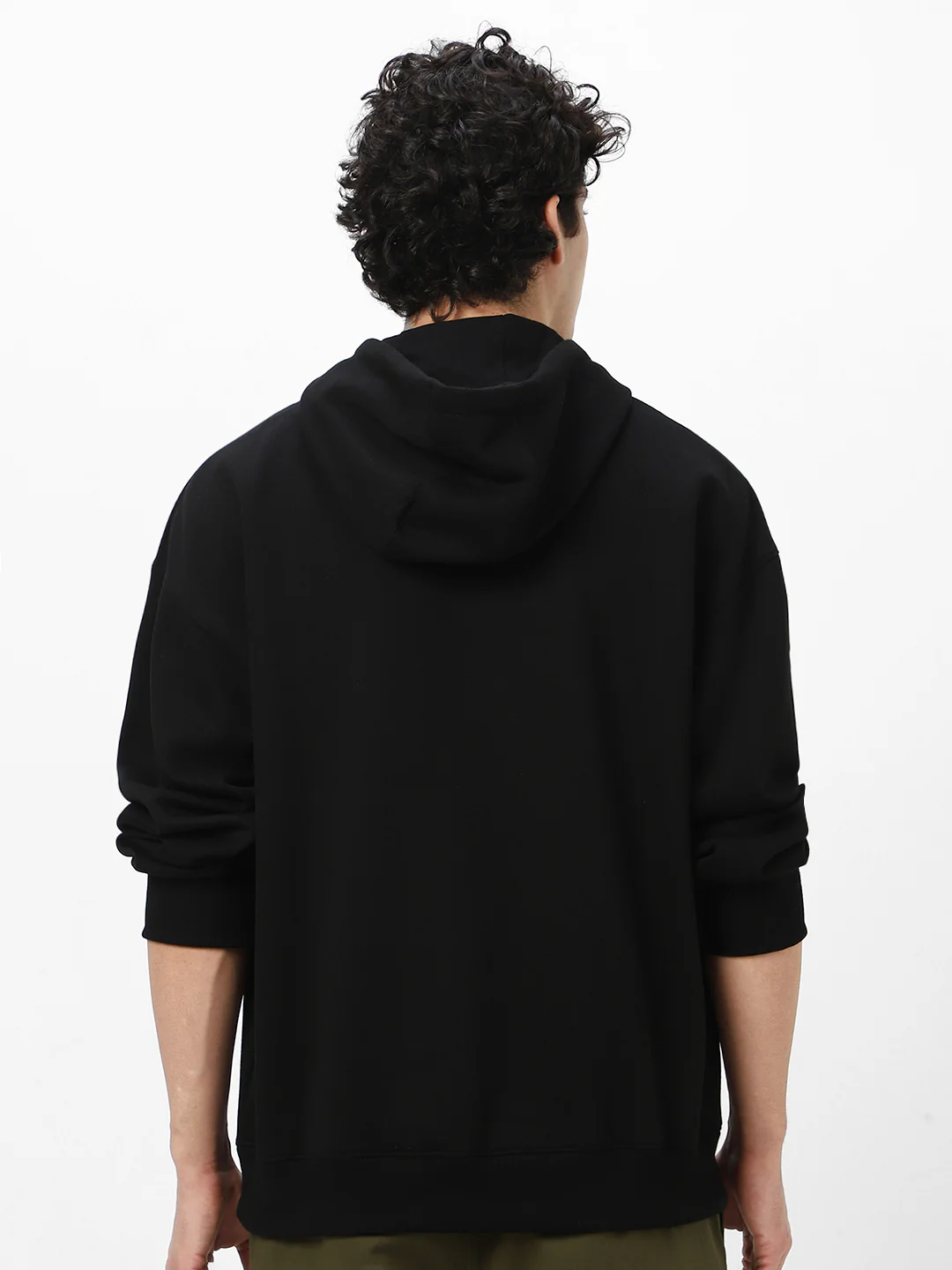 Men's Jet Black Cotton Solid Oversized Hooded Neck Sweatshirt - Image 3