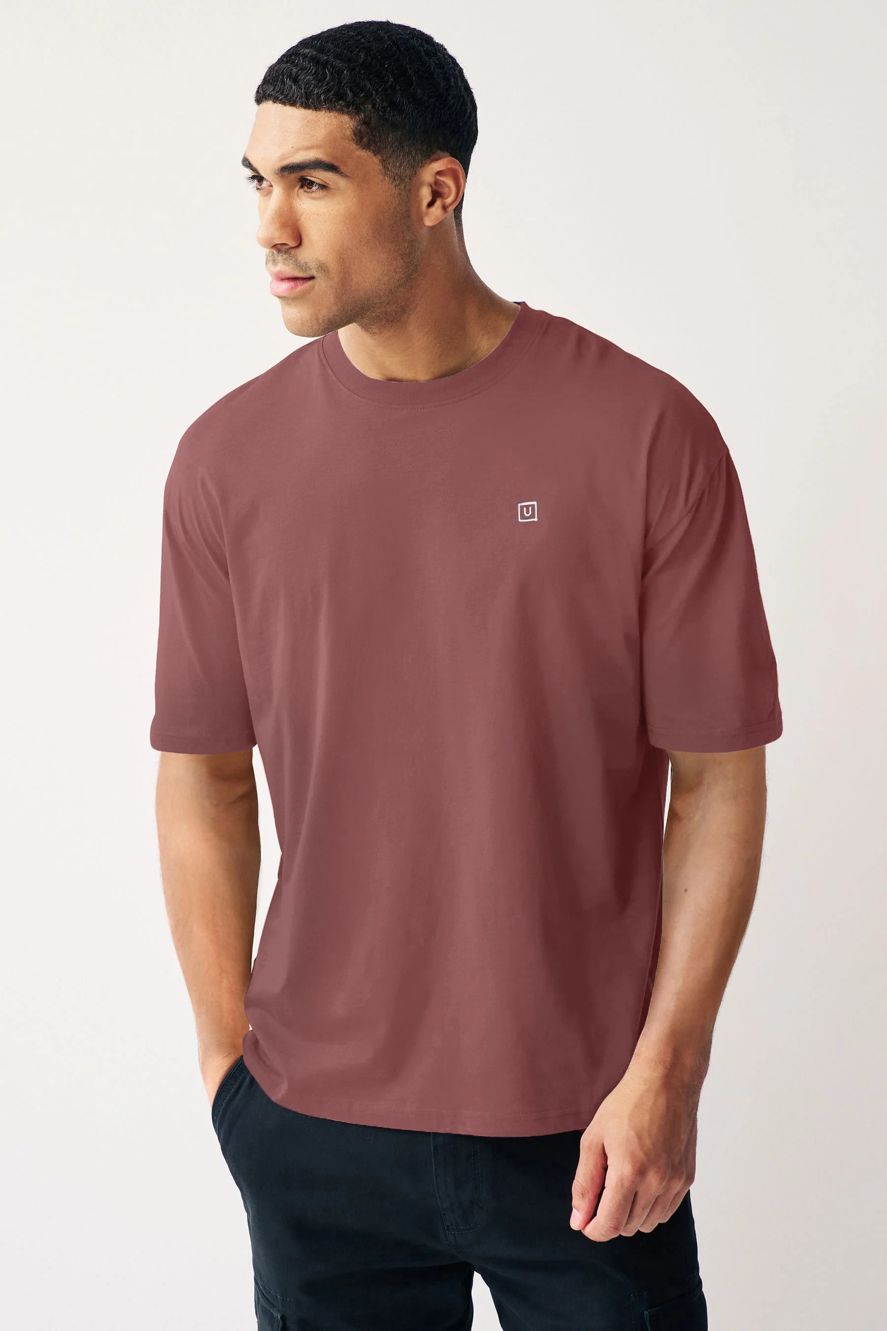 Men's Jet Roan Rogue Pink Solid Round Neck Oversized Half Sleeve Cotton T-Shirt - Image 2