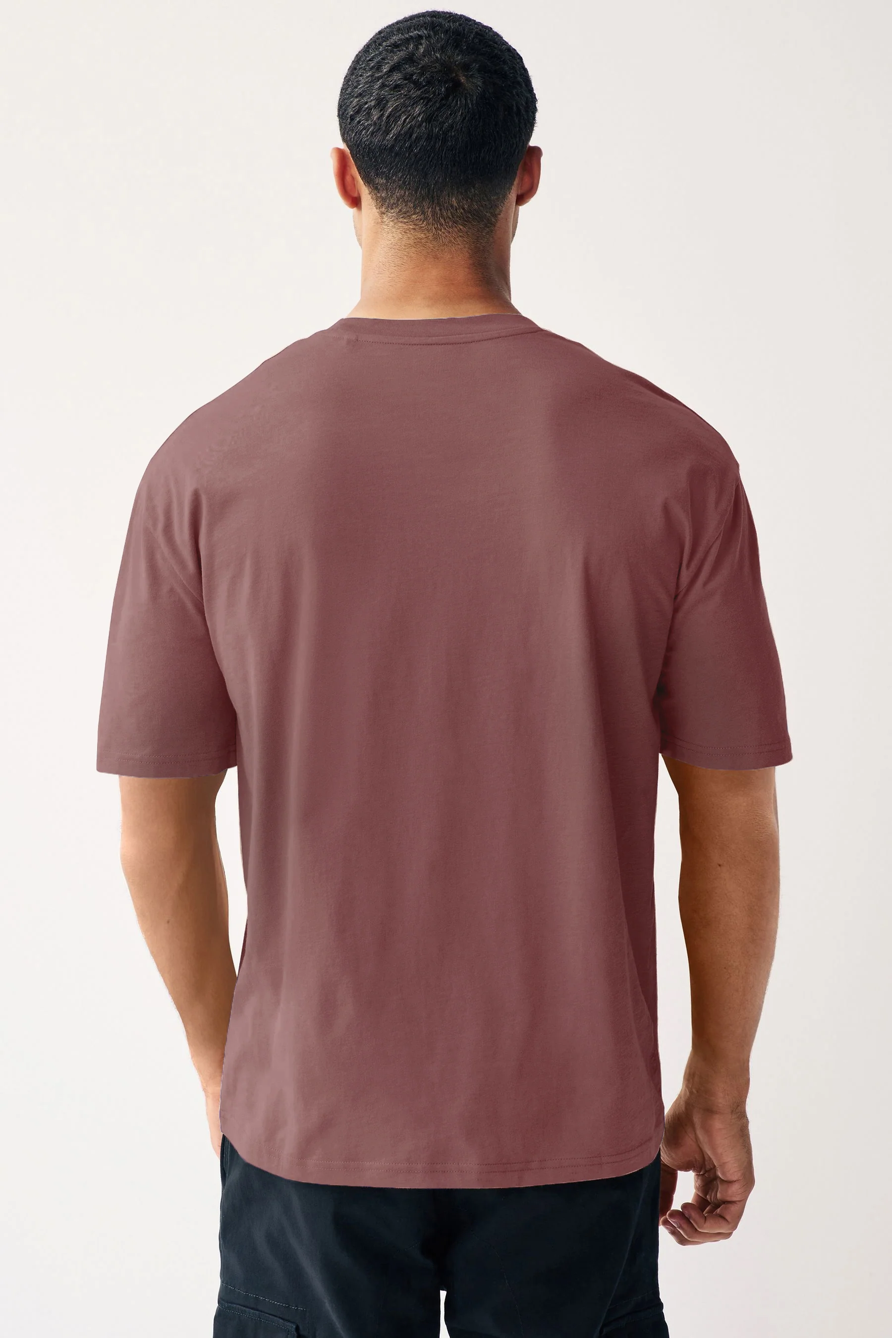 Men's Jet Roan Rogue Pink Solid Round Neck Oversized Half Sleeve Cotton T-Shirt - Image 3
