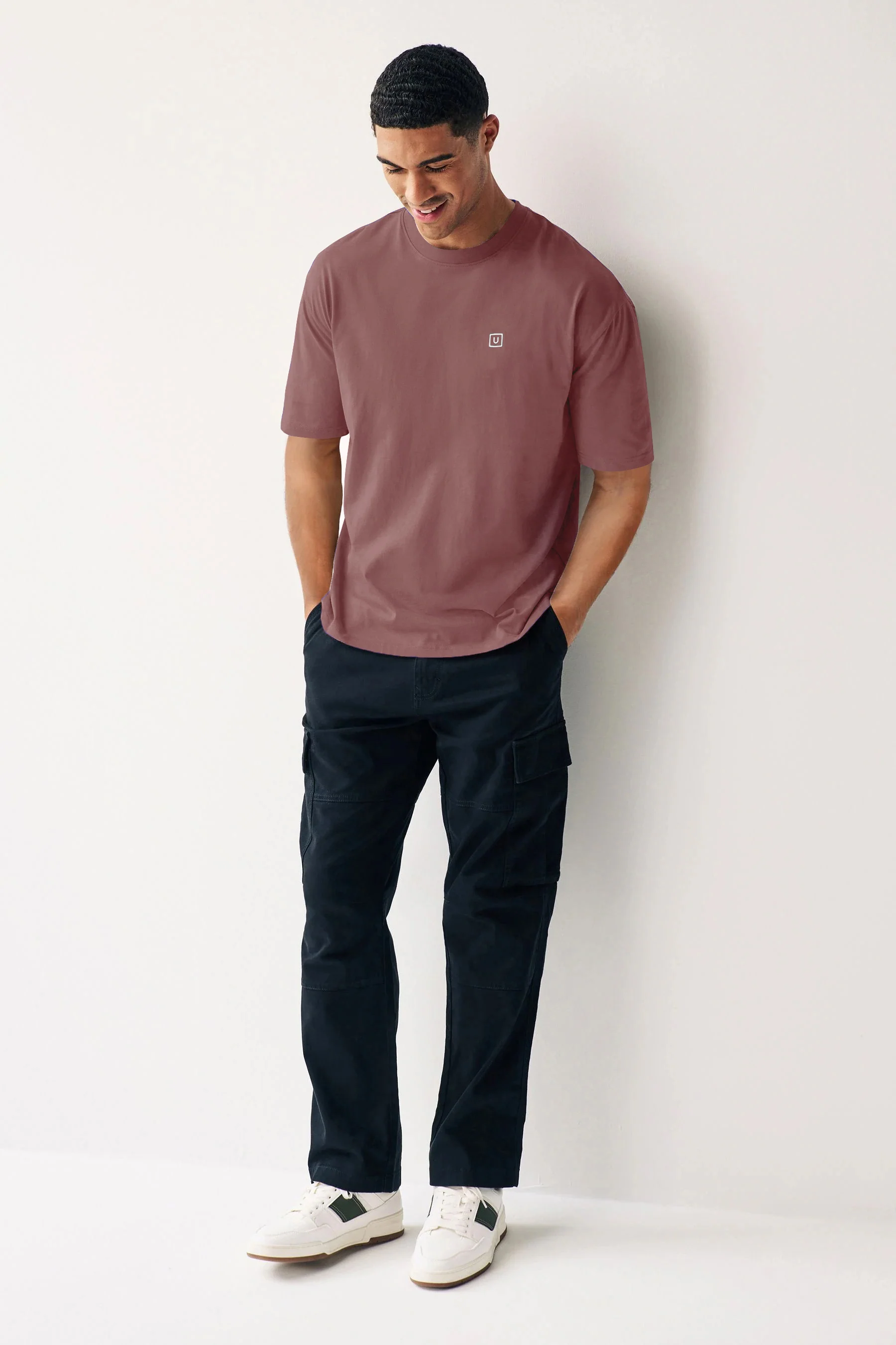 Men's Jet Roan Rogue Pink Solid Round Neck Oversized Half Sleeve Cotton T-Shirt - Image 4