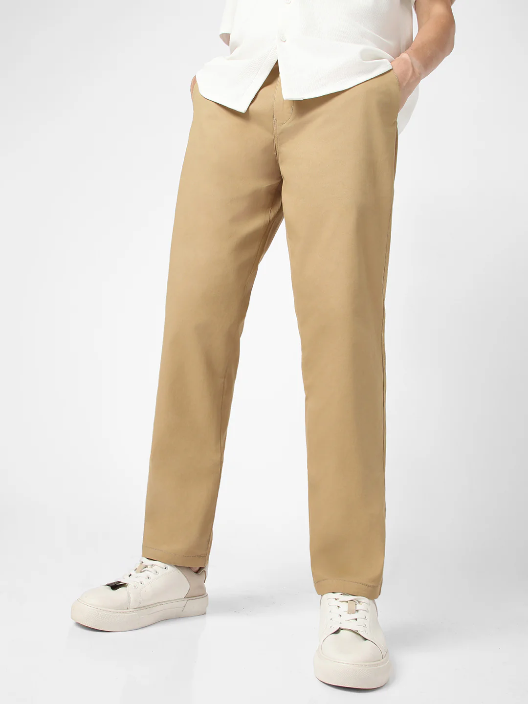 Men's Khaki Cotton Regular Fit Casual Chinos Trousers Stretch - Image 2