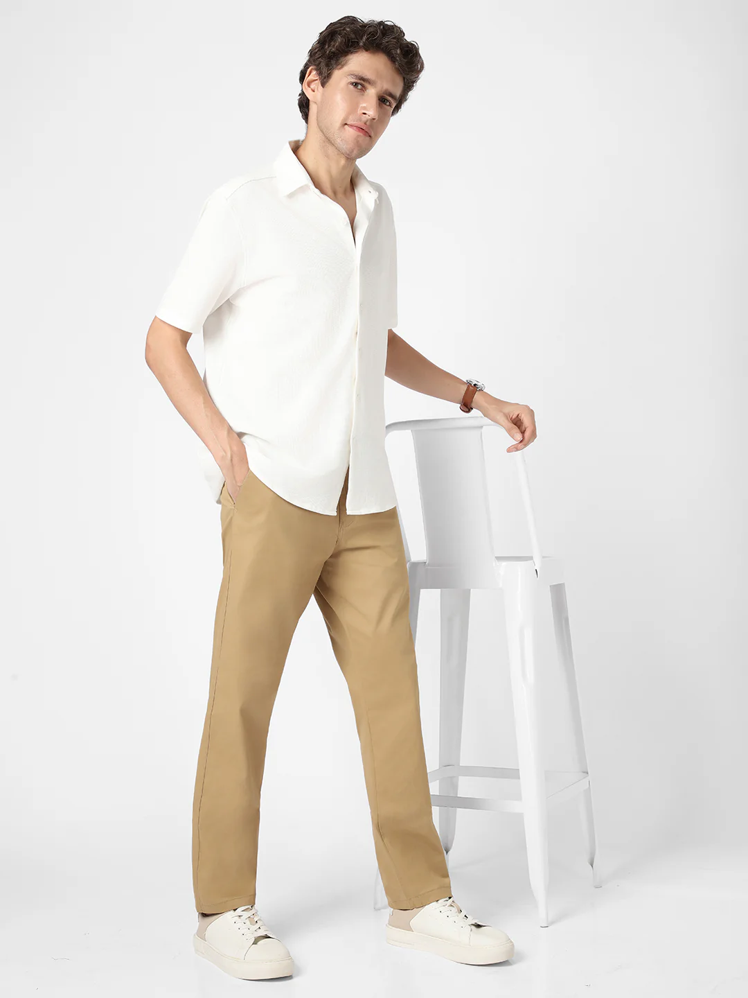 Men's Khaki Cotton Regular Fit Casual Chinos Trousers Stretch - Image 5