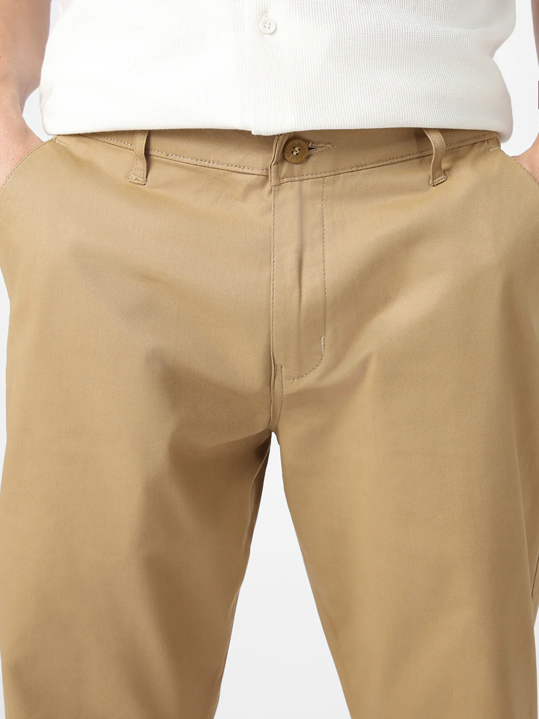 Men's Khaki Cotton Regular Fit Casual Chinos Trousers Stretch - Image 6