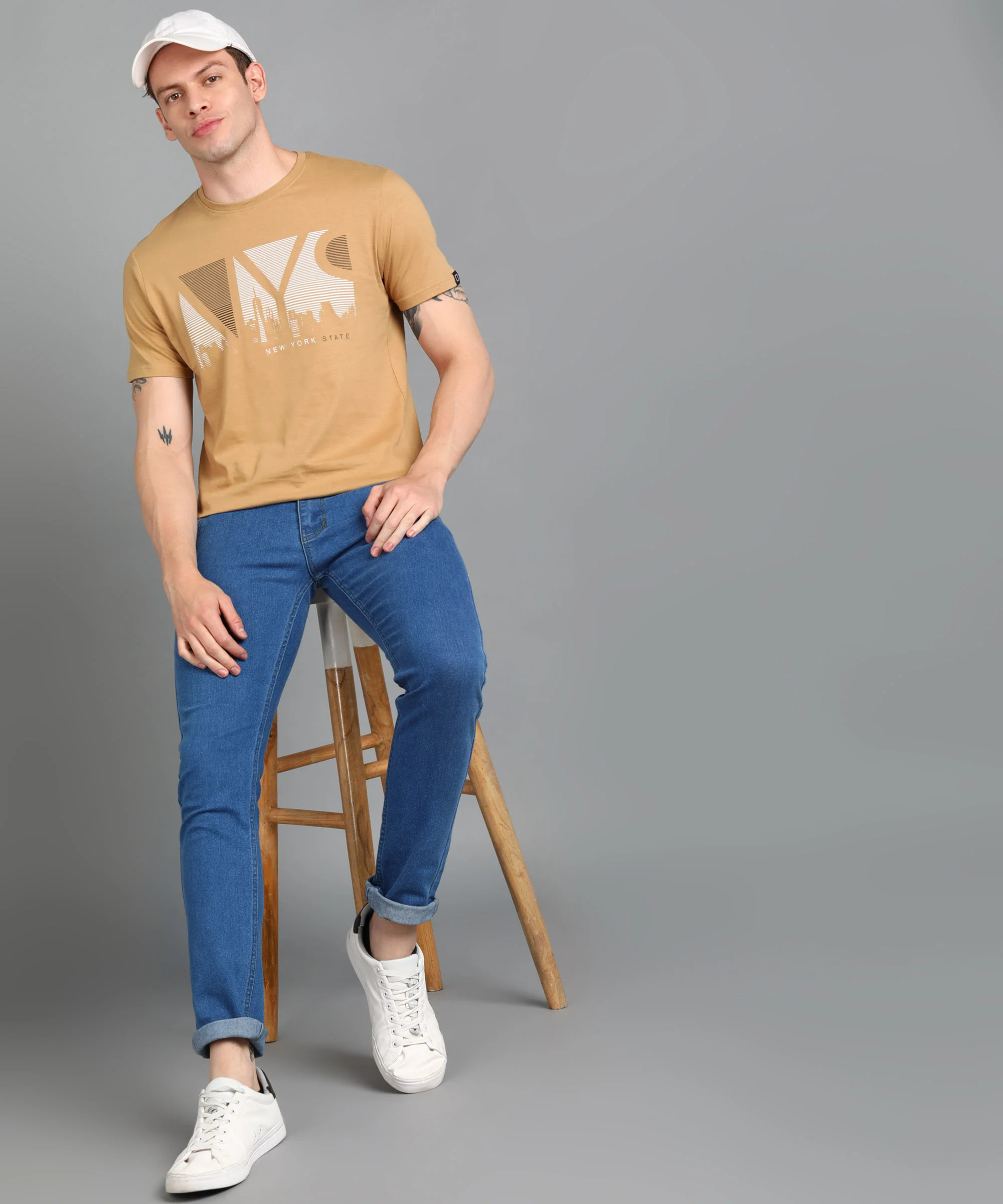 Urbano Fashion Men's Khaki Graphic Printed Round Neck Half Sleeve Slim Fit Cotton T-Shirt - Image 4