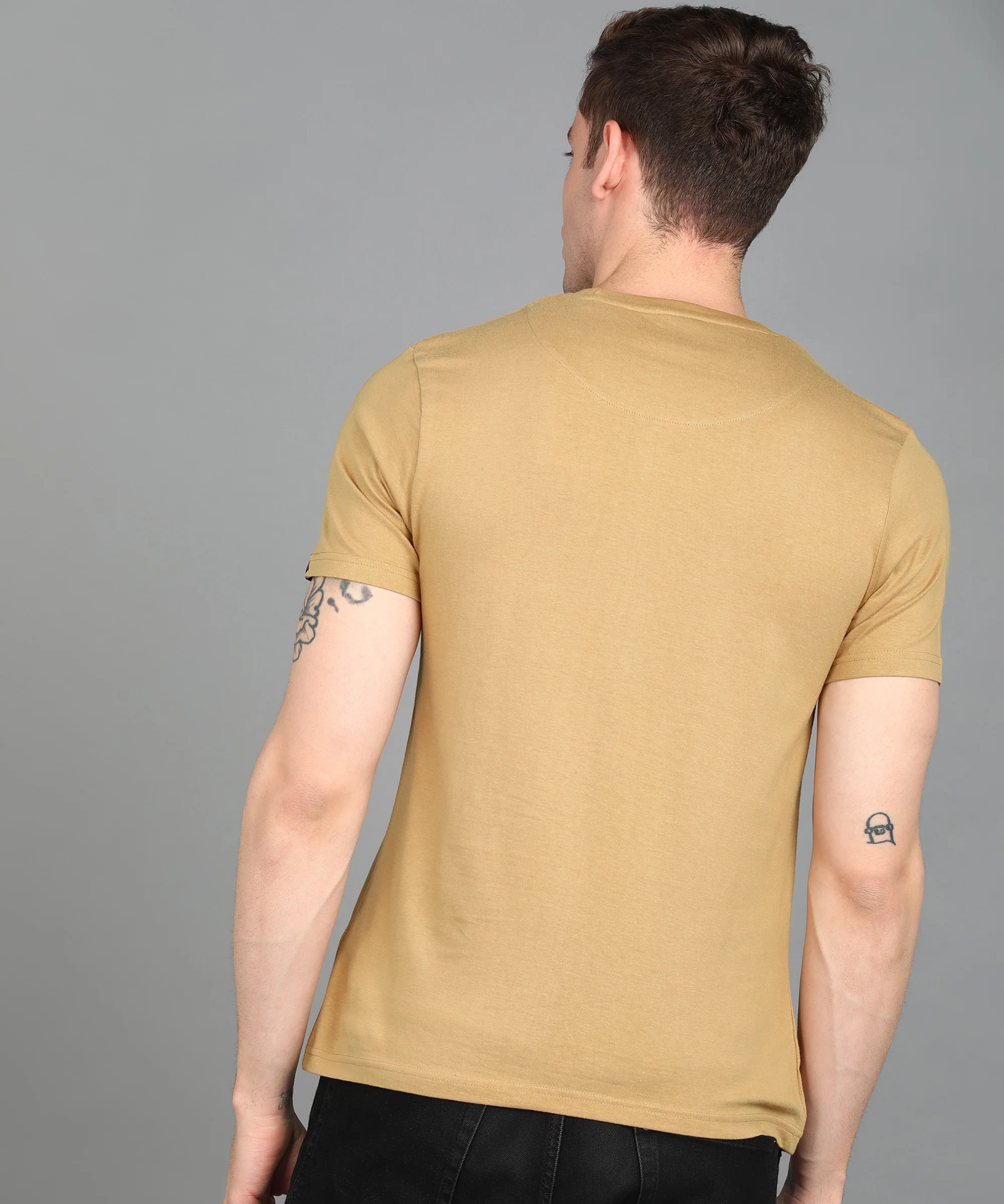 Urbano Fashion Men's Khaki Graphic Printed Round Neck Half Sleeve Slim Fit Cotton T-Shirt - Image 3