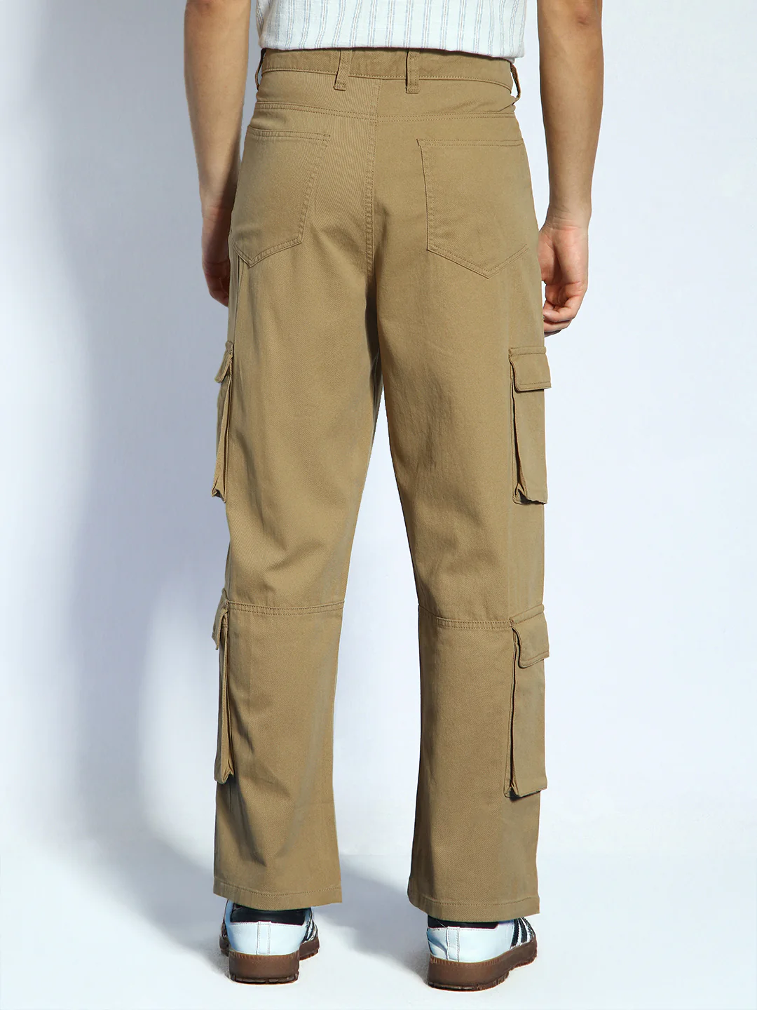 Men's Khaki Loose Baggy Fit Cargo Chino Pant with 8 Pockets Stretchable - Image 4