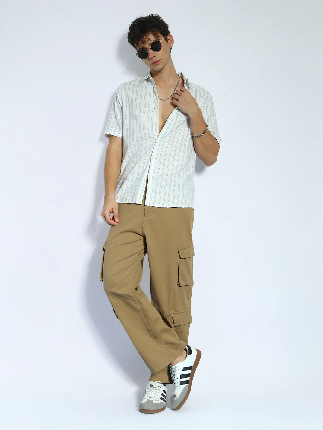 Men's Khaki Loose Baggy Fit Cargo Chino Pant with 8 Pockets Stretchable - Image 5