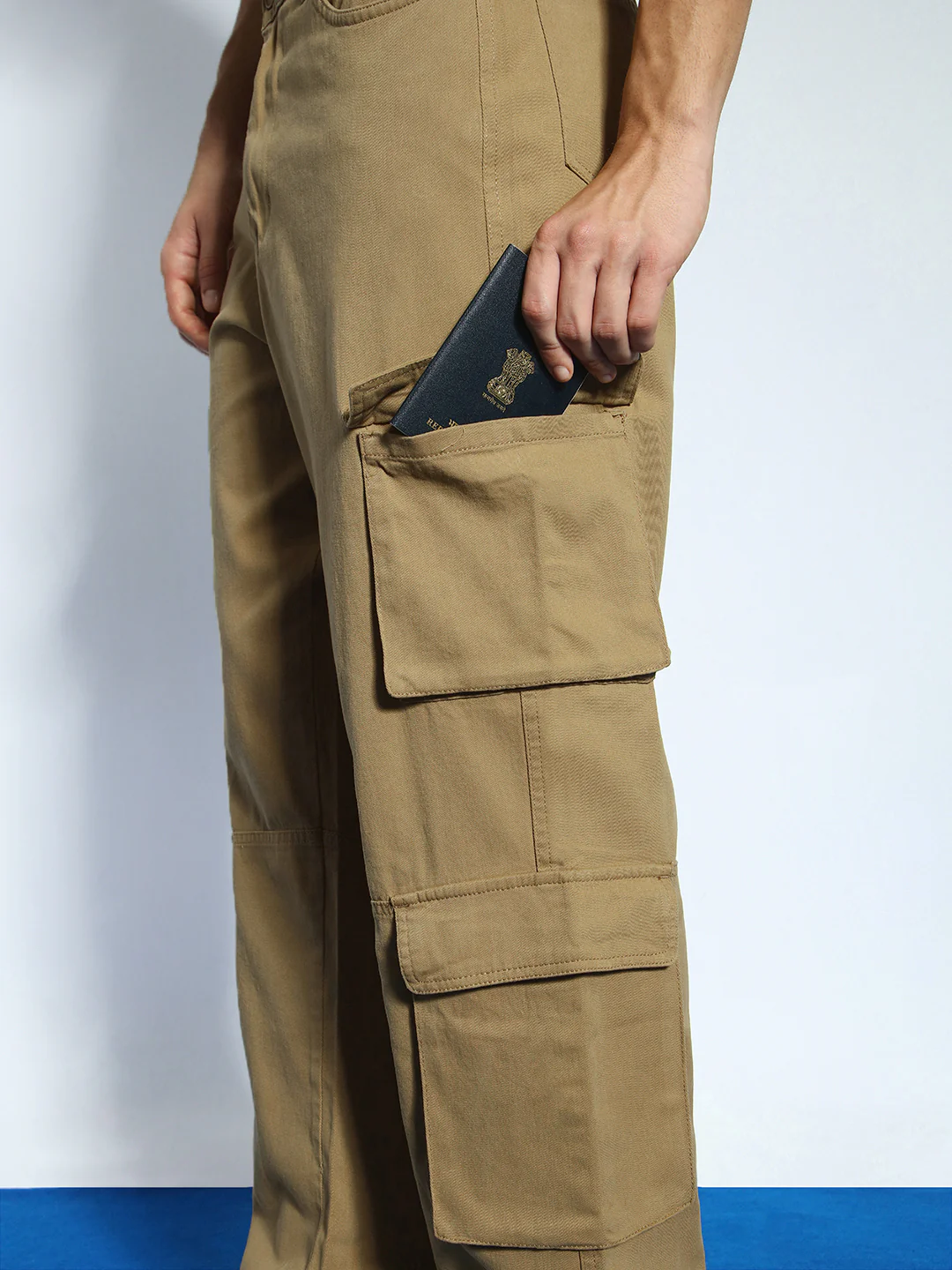 Men's Khaki Loose Baggy Fit Cargo Chino Pant with 8 Pockets Stretchable - Image 6