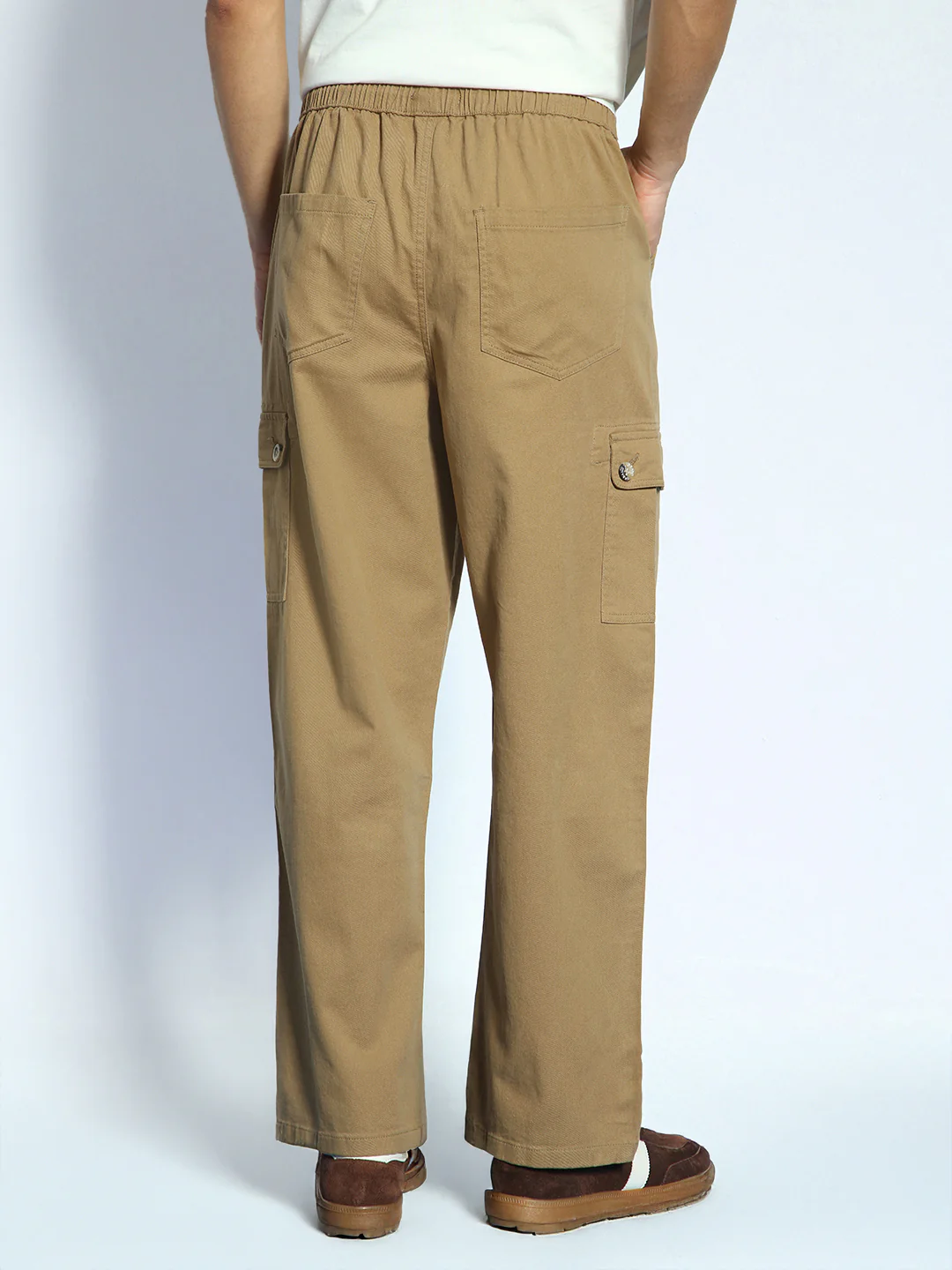 Men's Khaki Loose Baggy Fit Cargo Jogger Chino Pant with 6 Pockets Stretchable - Image 3