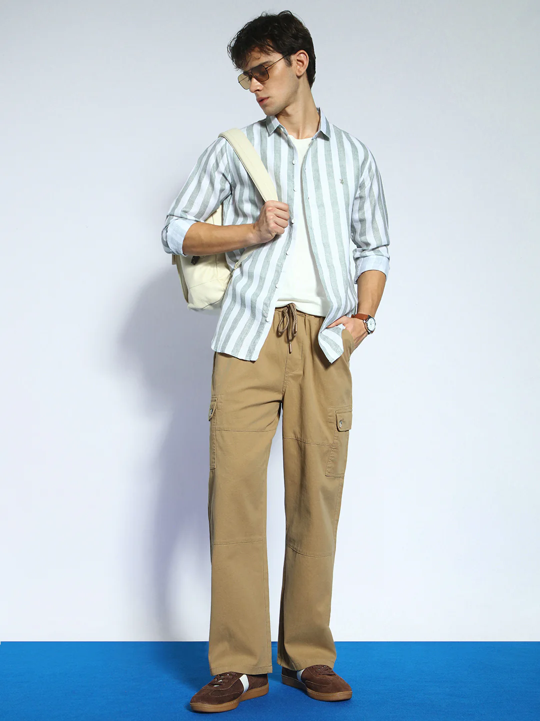 Men's Khaki Loose Baggy Fit Cargo Jogger Chino Pant with 6 Pockets Stretchable - Image 4