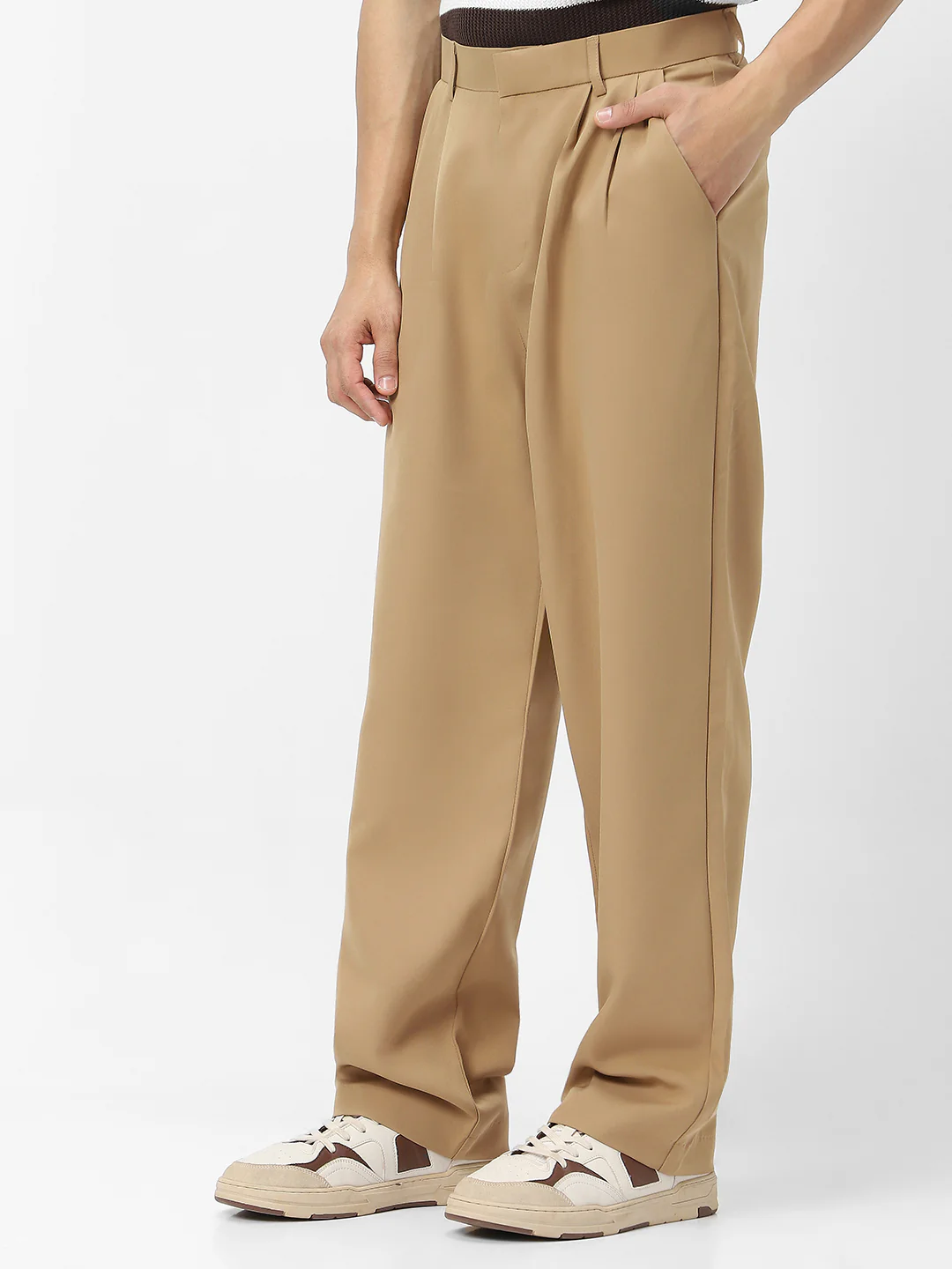 Men's Khaki Loose Baggy Fit Solid Korean Pants Stretchable - Image 2