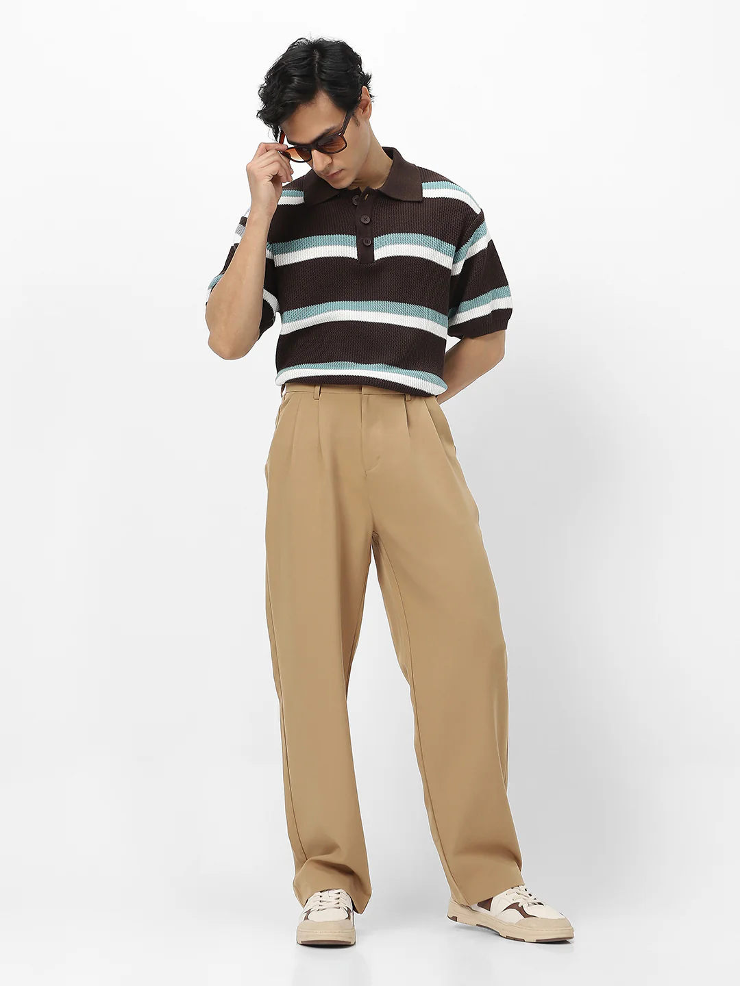 Men's Khaki Loose Baggy Fit Solid Korean Pants Stretchable - Image 4