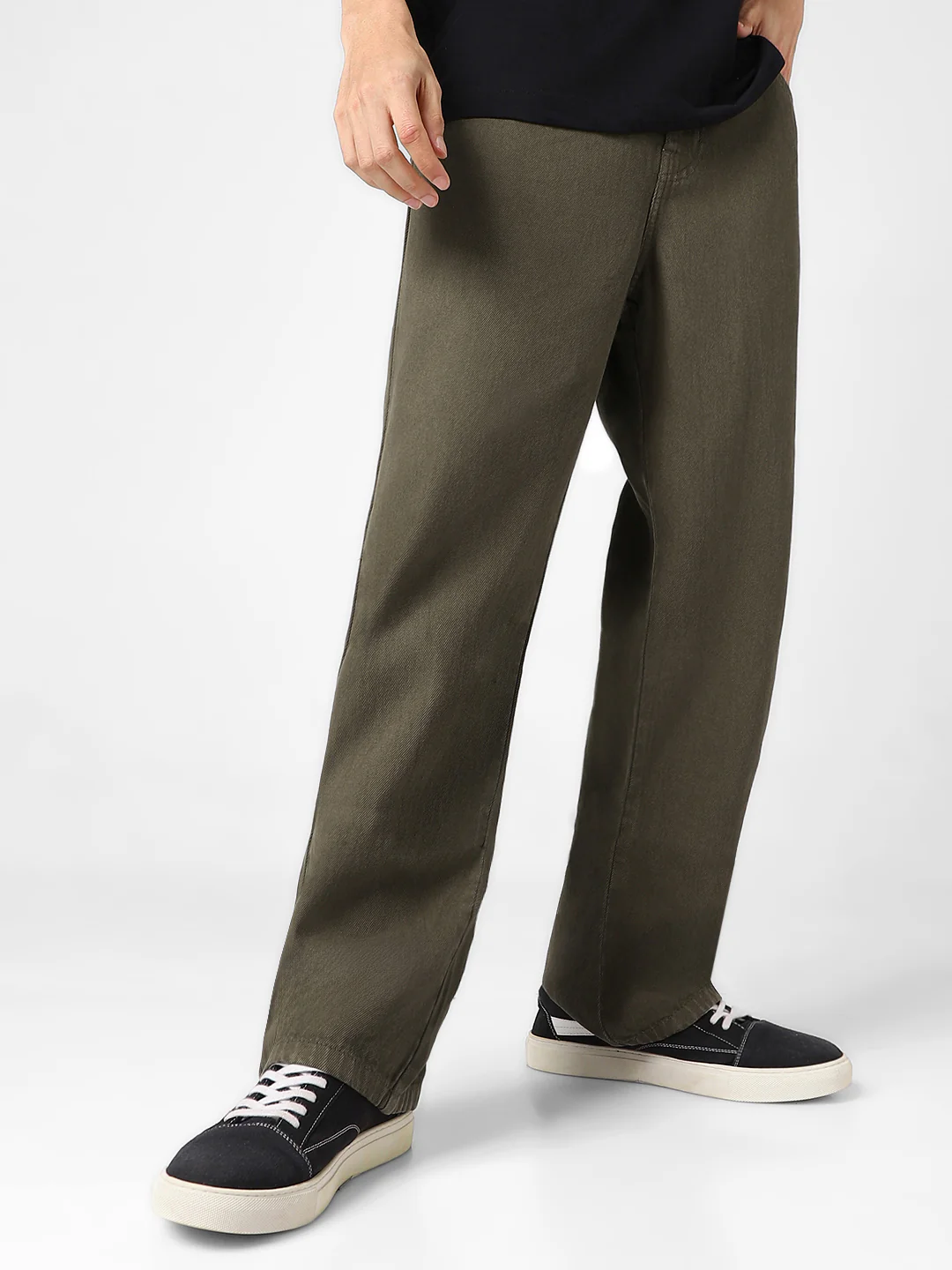 Men's Khaki Loose Baggy Fit Washed Jeans Non-Stretchable - Image 2