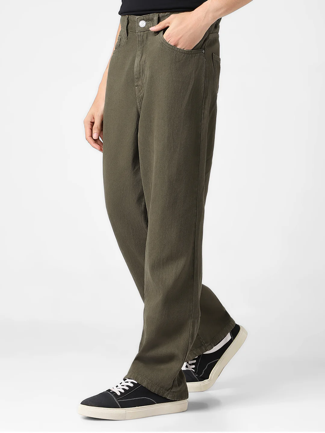 Men's Khaki Loose Baggy Fit Washed Jeans Non-Stretchable - Image 3