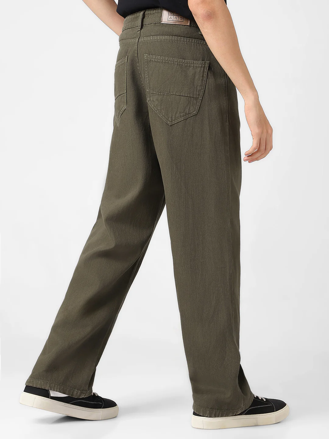 Men's Khaki Loose Baggy Fit Washed Jeans Non-Stretchable - Image 4