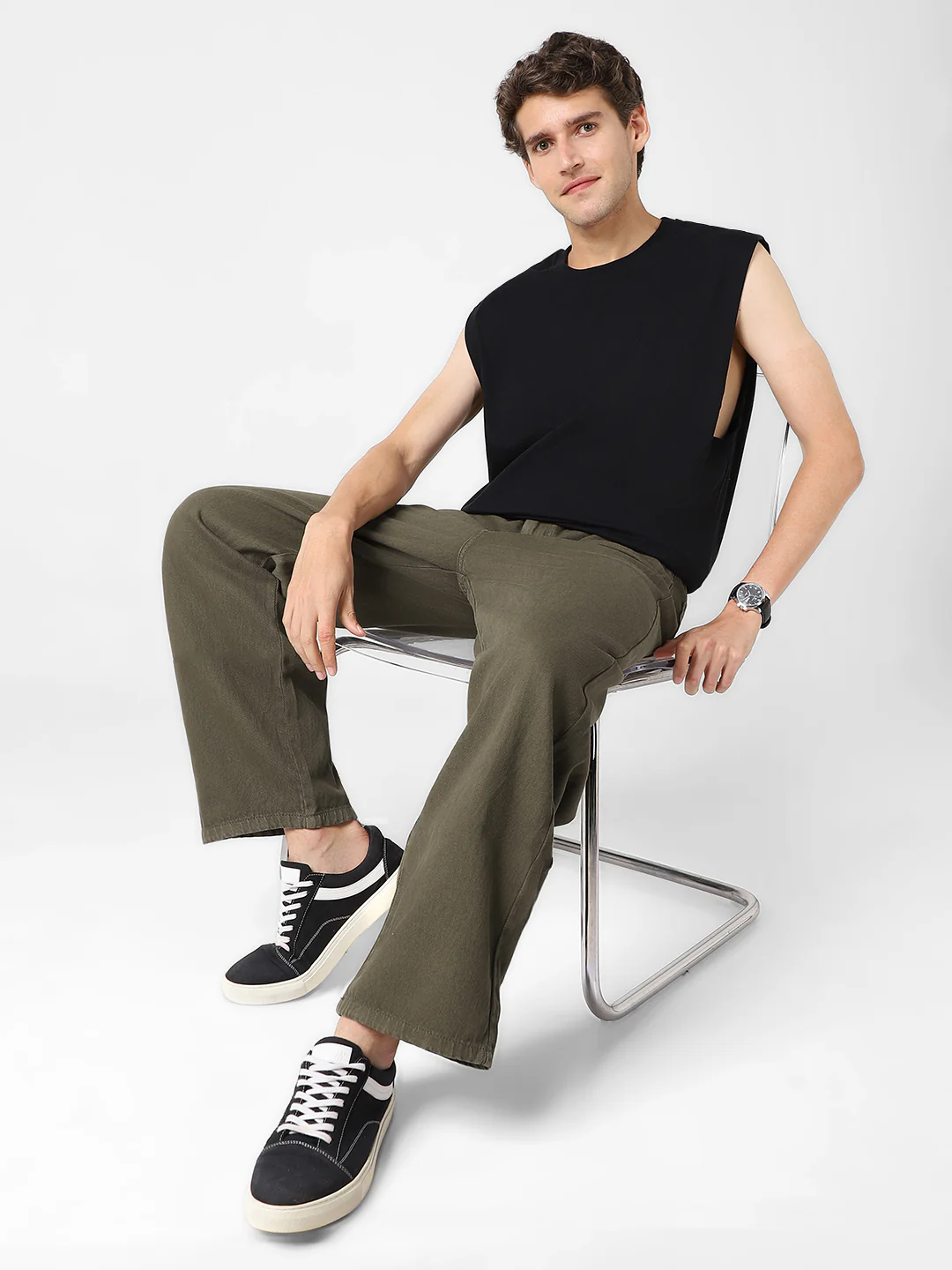 Men's Khaki Loose Baggy Fit Washed Jeans Non-Stretchable - Image 5