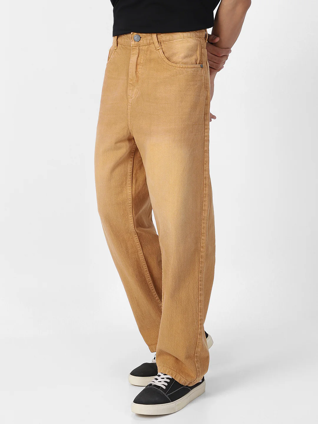 Men's Khaki Loose Baggy Fit Washed Jeans Non-Stretchable - Image 3