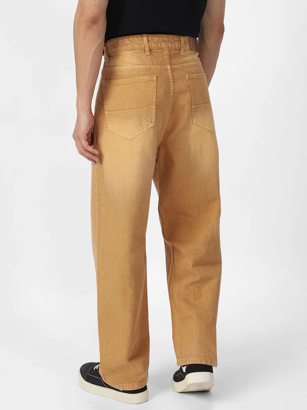 Men's Khaki Loose Baggy Fit Washed Jeans Non-Stretchable - Image 4