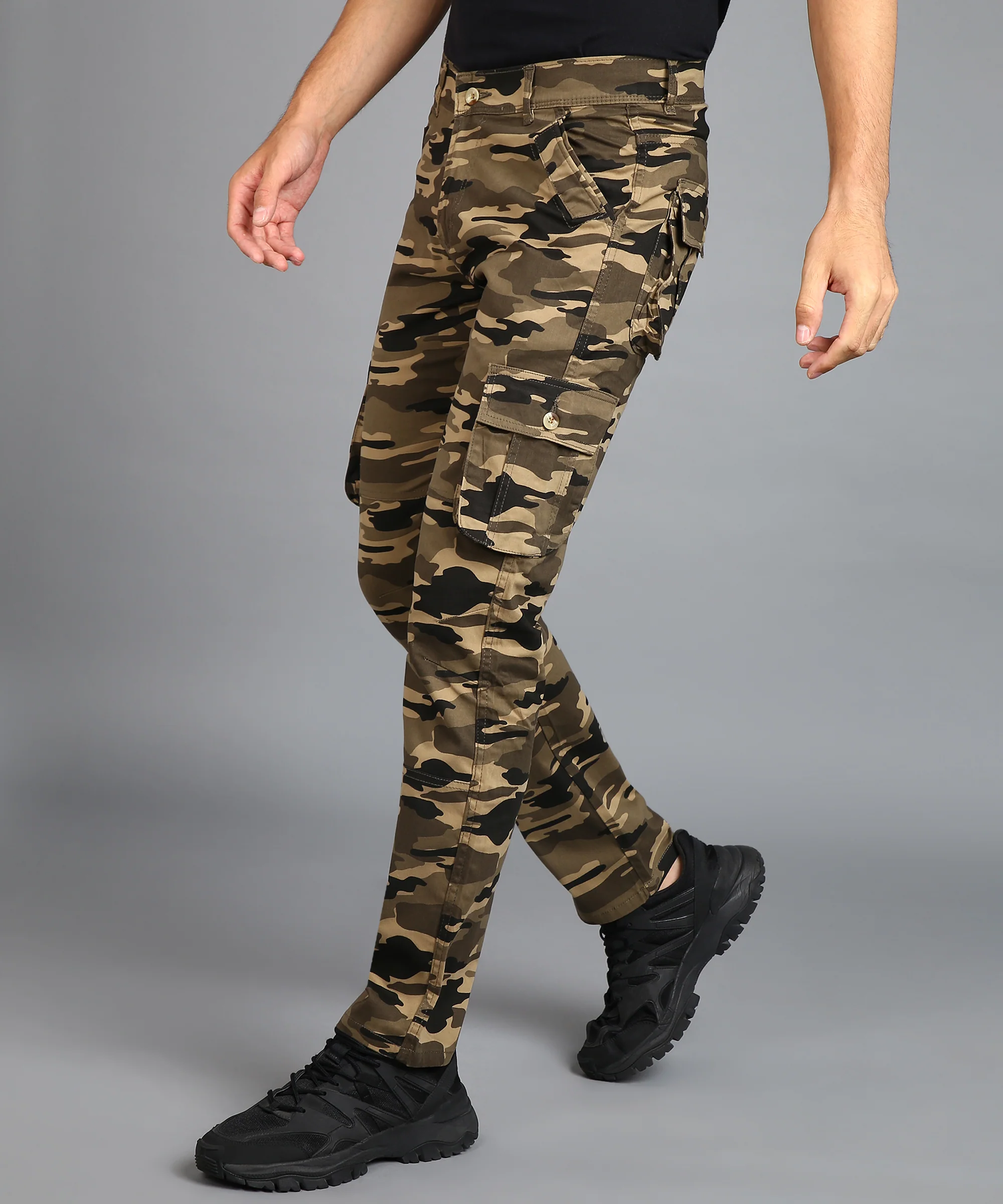 Men's Khaki Regular Fit Military Camouflage Cargo Chino Pant with 6 Pockets - Image 2