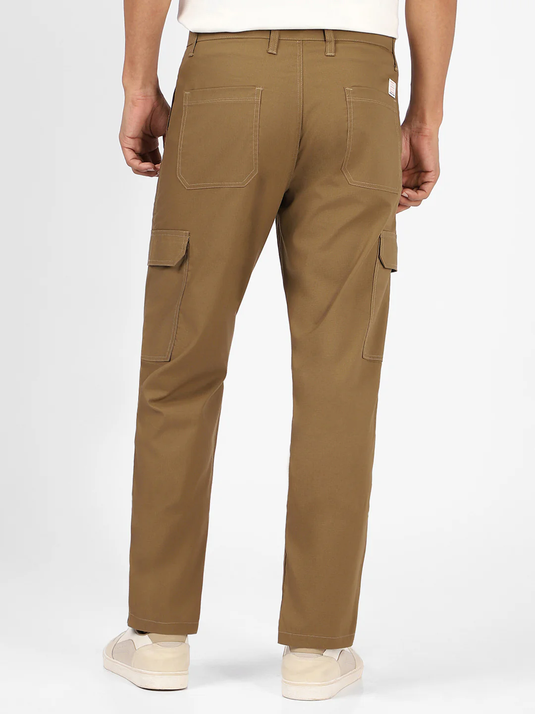 Men's Khaki Regular Fit Solid Cargo Chino Pant With 6 Pockets - Image 4