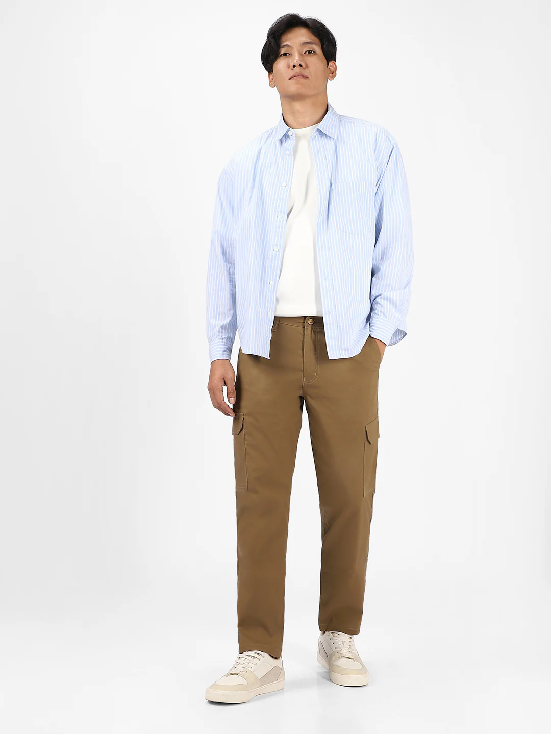 Men's Khaki Regular Fit Solid Cargo Chino Pant With 6 Pockets - Image 5