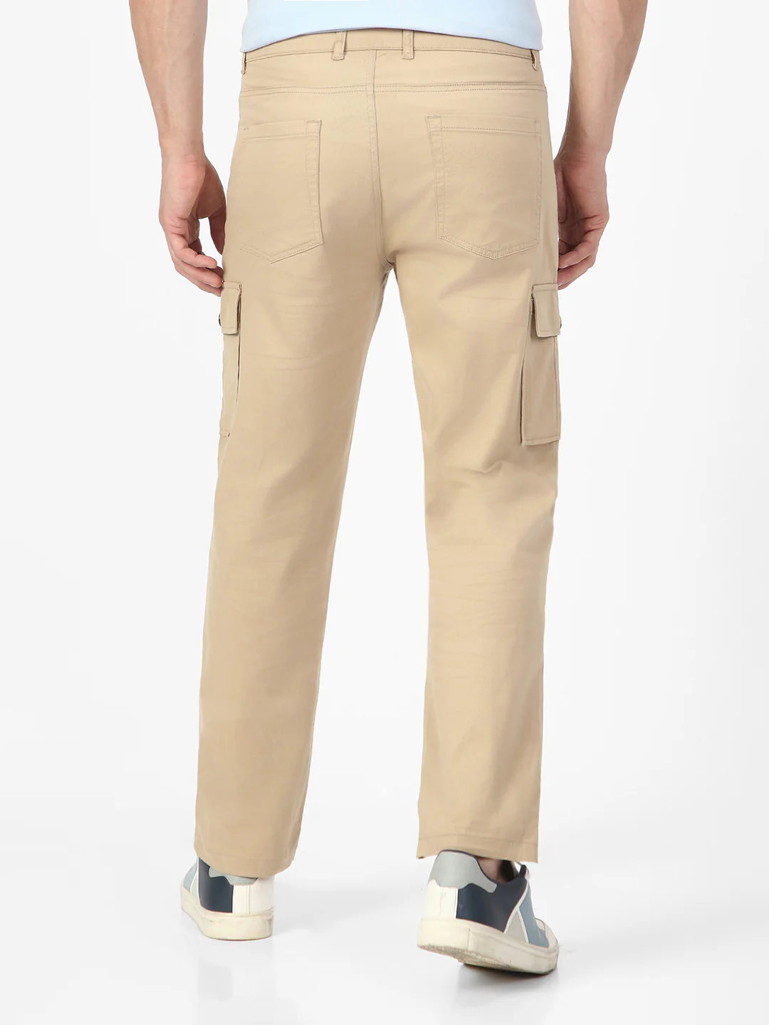 Men's Khaki Regular Fit Solid Cargo Chino Pant with 6 Pockets Stretchable - Image 3