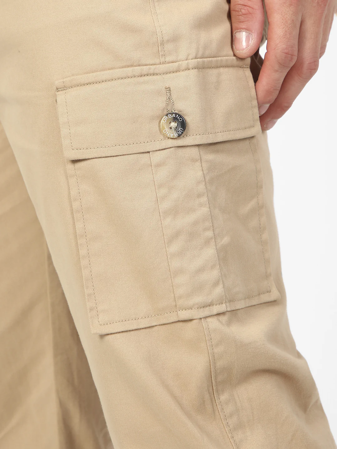 Men's Khaki Regular Fit Solid Cargo Chino Pant with 6 Pockets Stretchable - Image 5