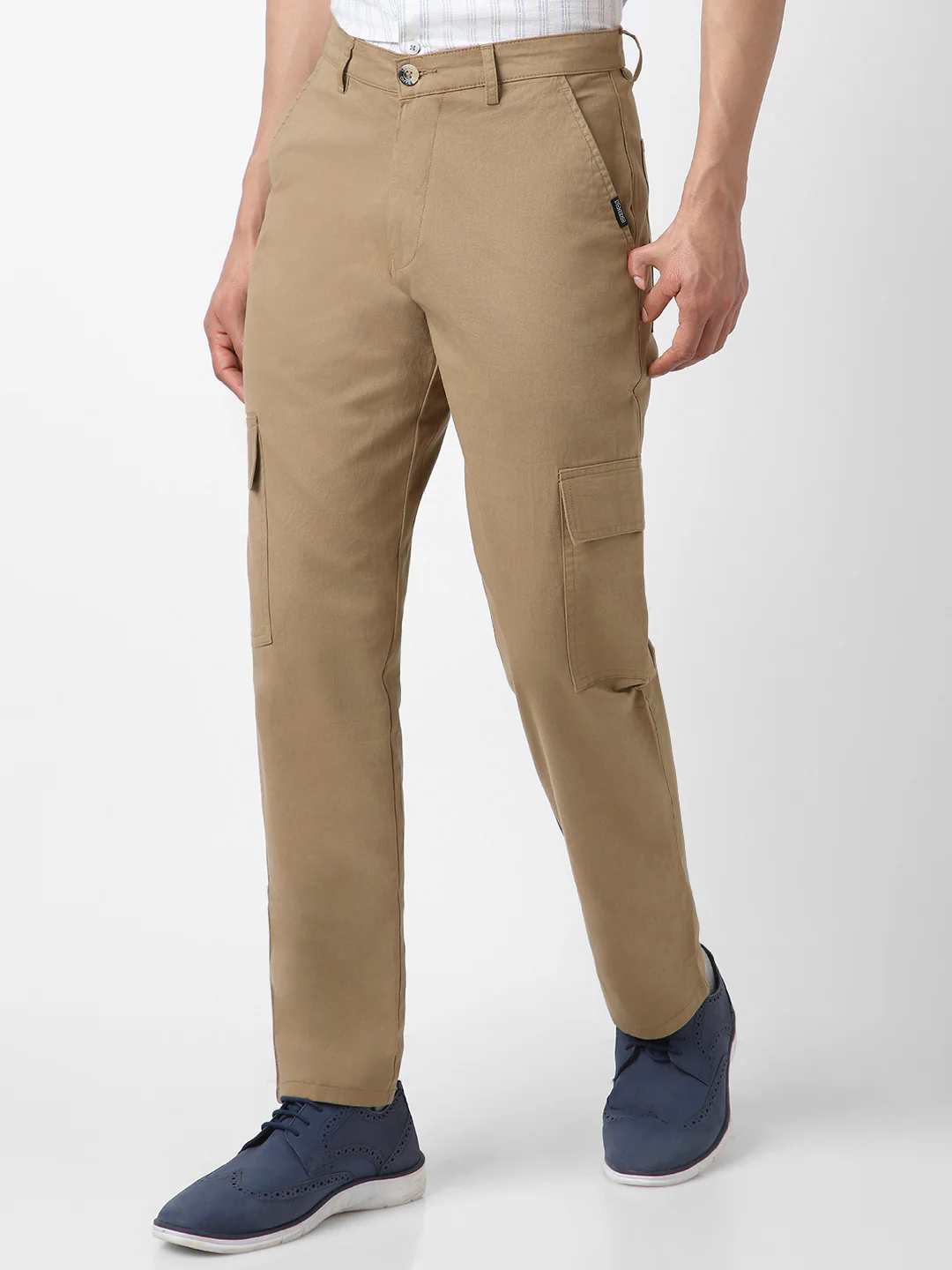 Urbano Fashion Men's Khaki Regular Fit Solid Cargo Chino Pant with 6 Pockets Stretchable - Image 2