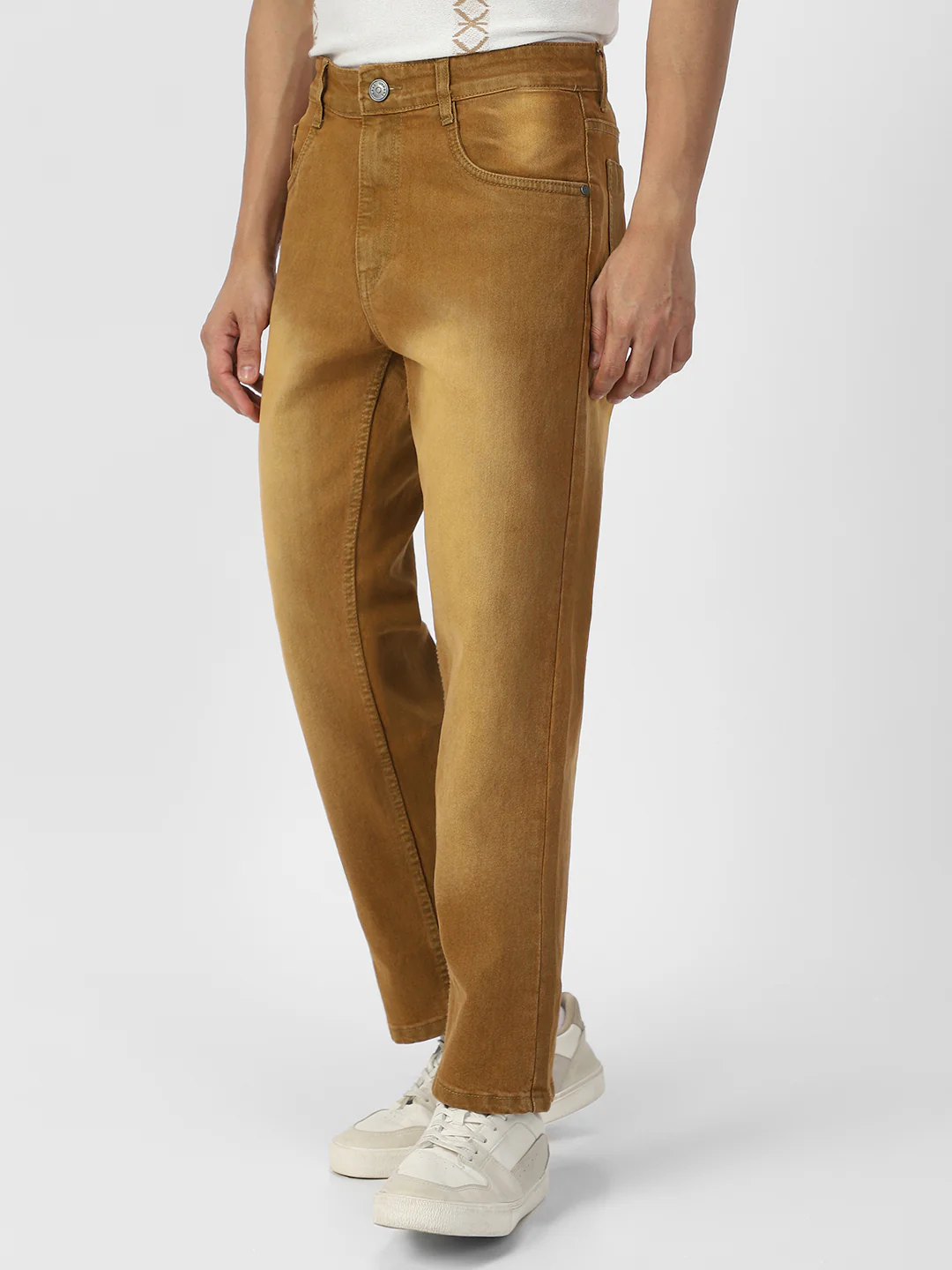 Men's Khaki Regular Fit Washed Jeans Stretchable - Image 2