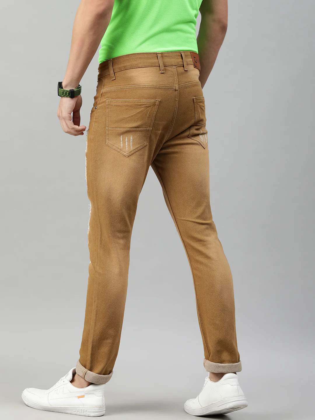 Men's Khaki Slim Fit Heavy Distressed/Torn Jeans - Image 3