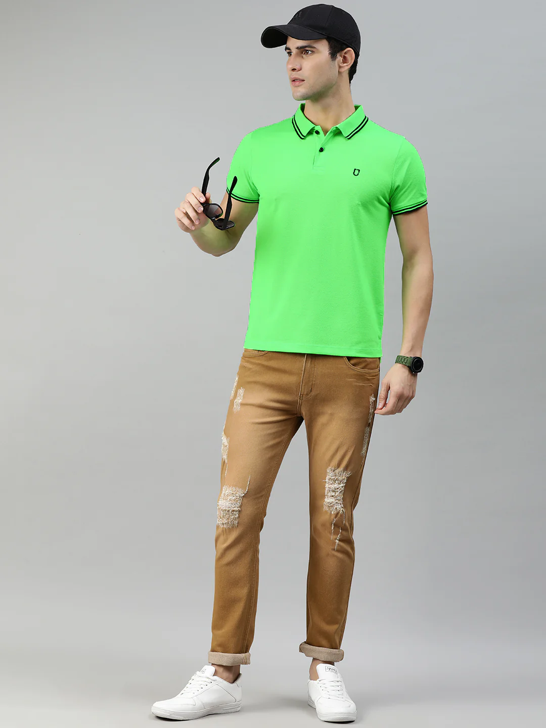 Men's Khaki Slim Fit Heavy Distressed/Torn Jeans - Image 4